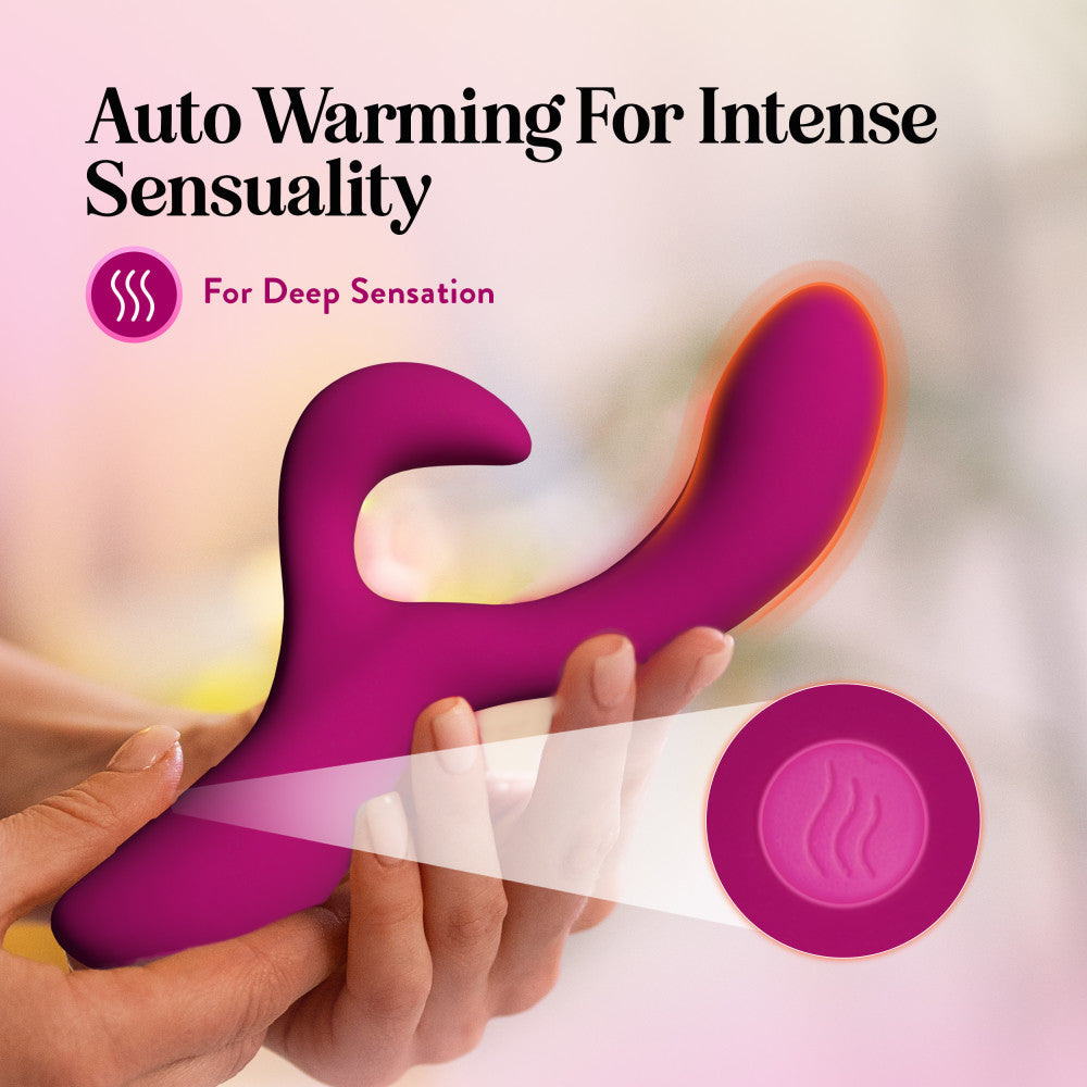 Blush Collection | Quinn 9 Inch Clitoral G-Spot Dual Stimulation Silicone Rabbit Vibrator With Auto Warming – Burgundy、mySite、bottomscart