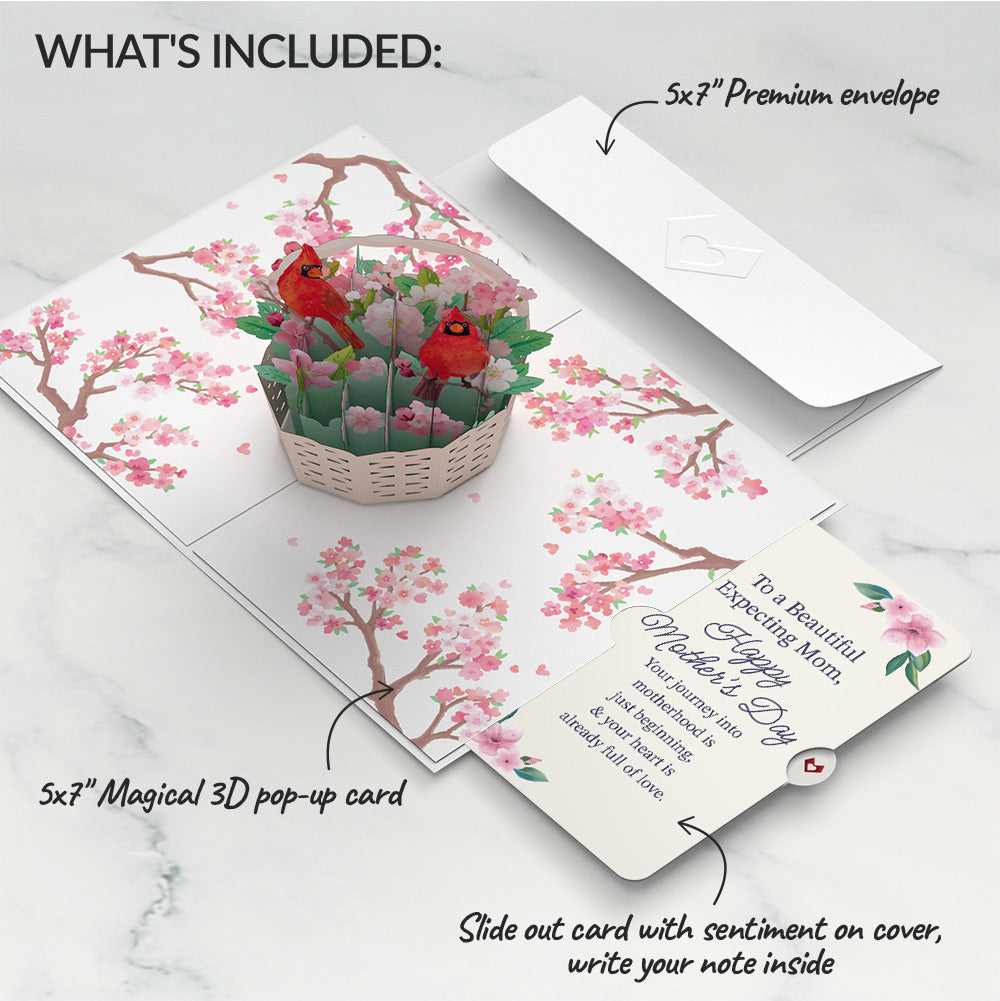 Cherry Blossom Basket with Cardinals Mother's Day Pop-Up Card and Sentiment Set for Expecting Mom、mySite、solidvoid