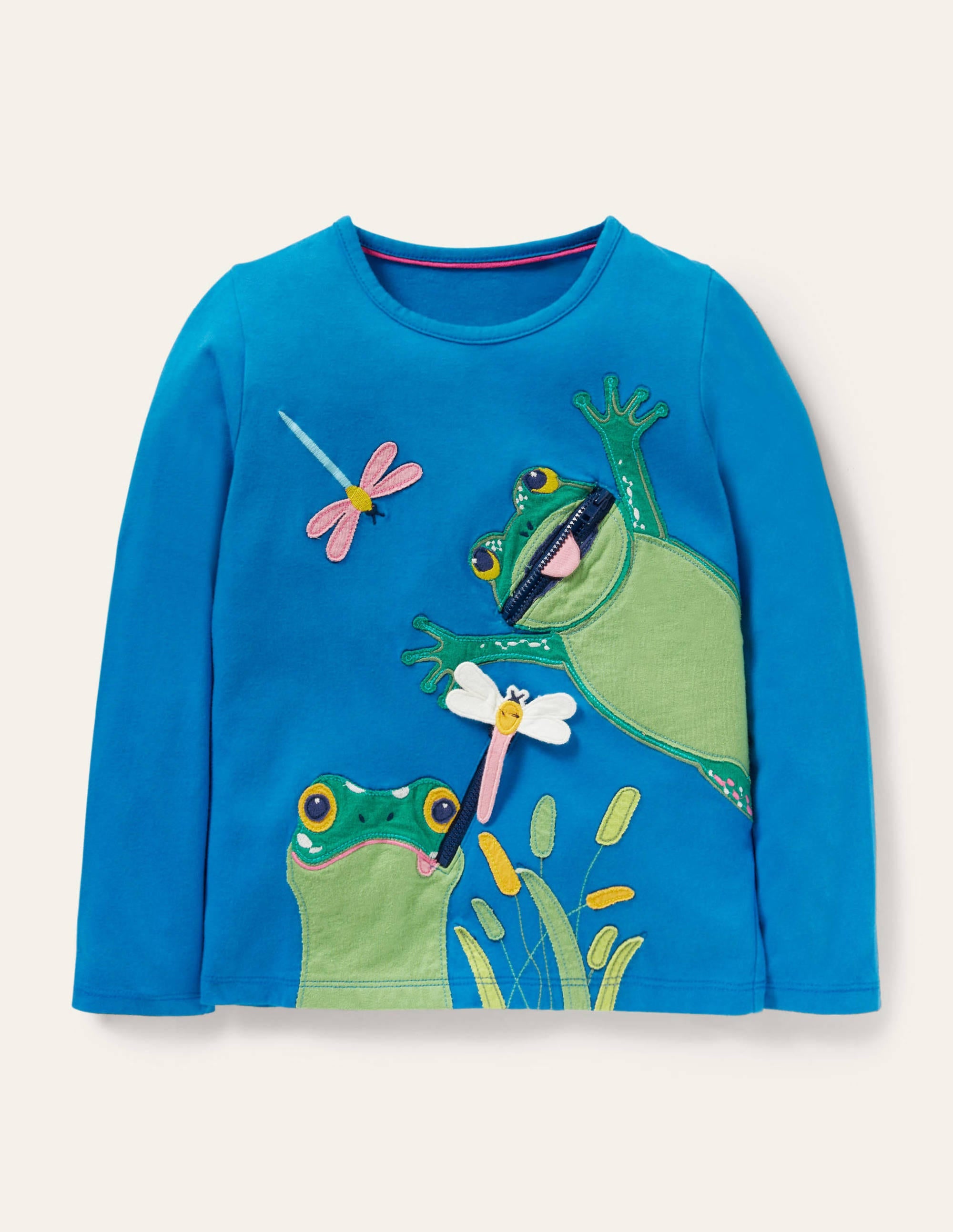  Zip Detail T-shirt-Bright Marina Blue Frogs、mySite、ashleygrahame