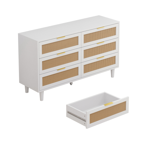 51.18"6-Drawers Rattan Storage Cabinet Rattan Drawer,for Bedroom,Living Room,Natural (Same SKU:W757P198980)、、casual