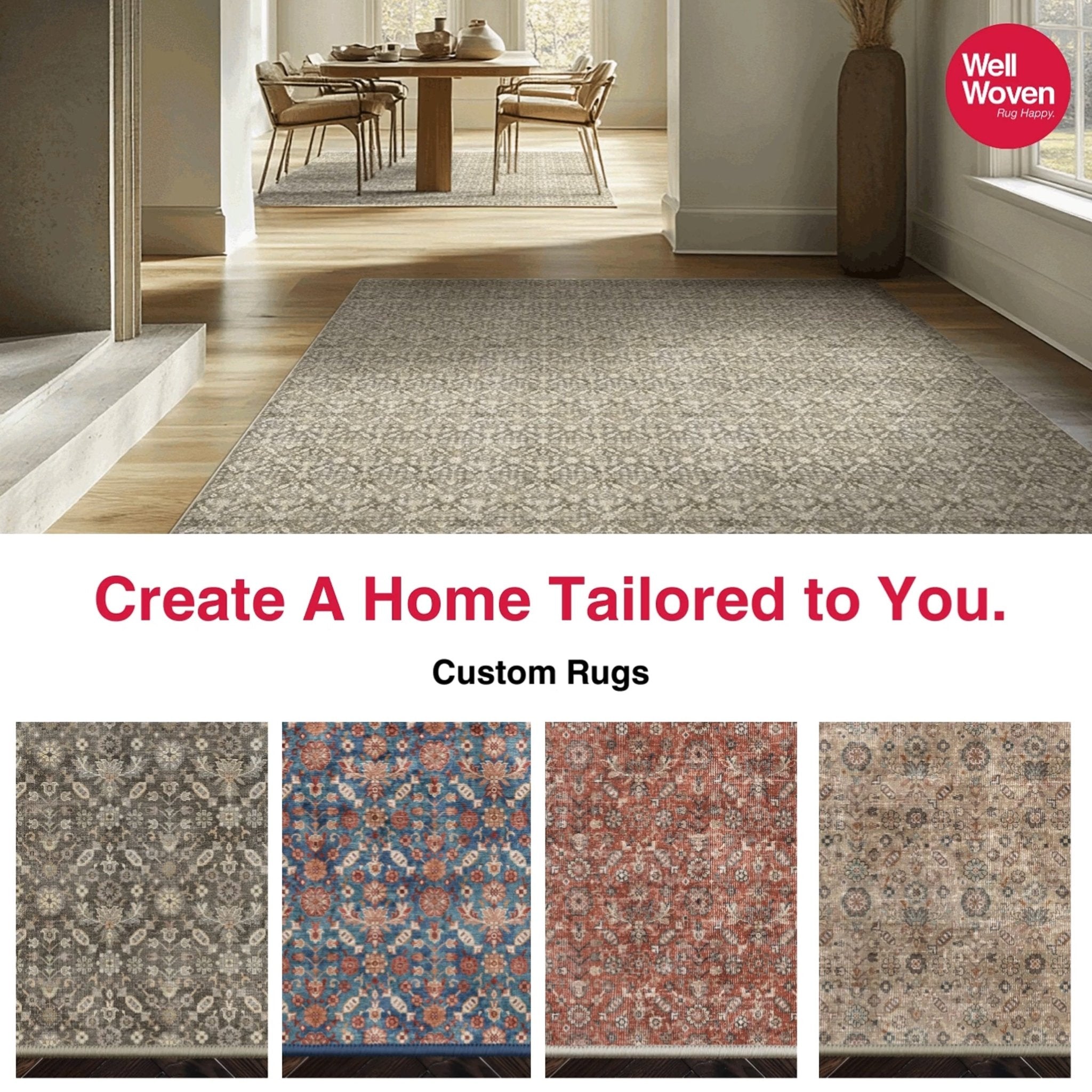 Hilda Vintage Custom Rug - Flat-Pile, Personalized Sizes, Easy Maintenance、mySite、gigharbornorthrealestate