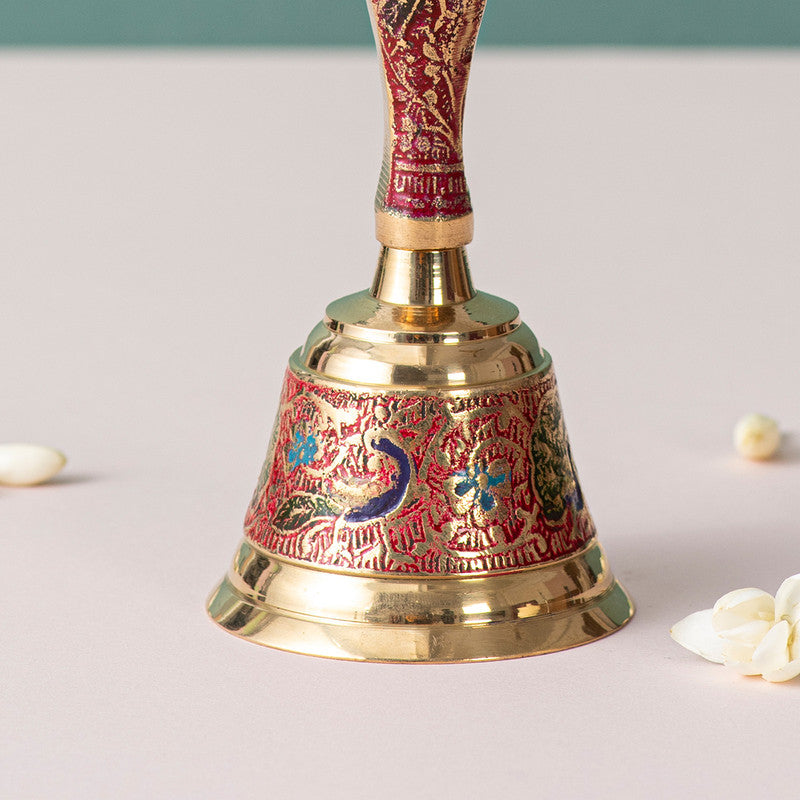 Brass Pooja Bell | Floral Design | Gold | 15 cm、mySite、camillekostekn