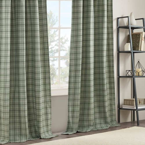 Plaid Rod Pocket and Back Tab Curtain Panel with Fleece Lining Brown 50x84"、、eastwooduniform