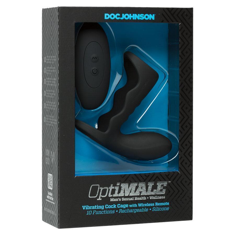 Men's Black Wireless 10 Speed Silicone Vibrating Cock Cage by Optimale、mySite、bottomscart