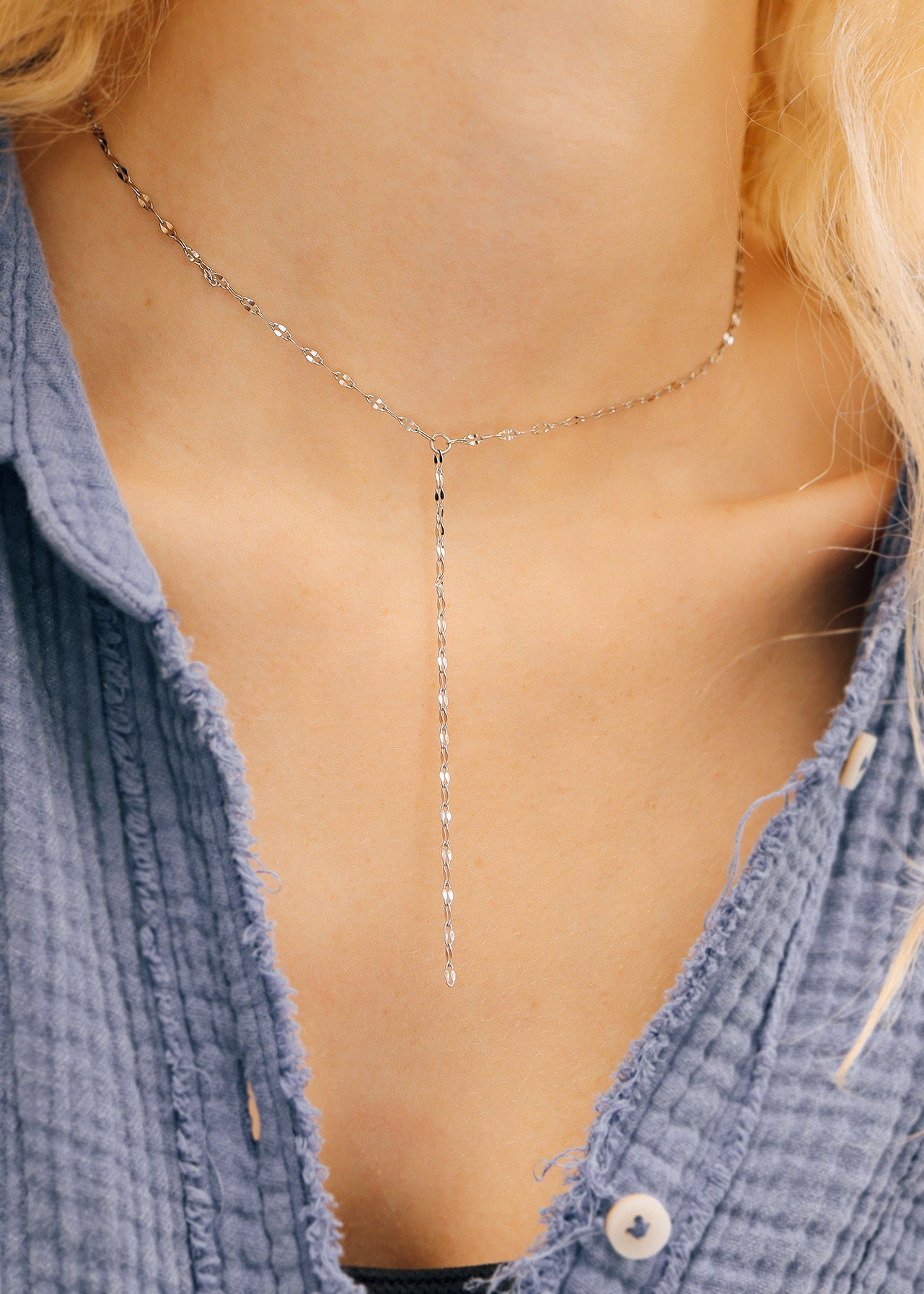 18K Gold PVD Stainless Steel Lariat Necklace Lip Chain / CHN0058、mySite、dreamappss