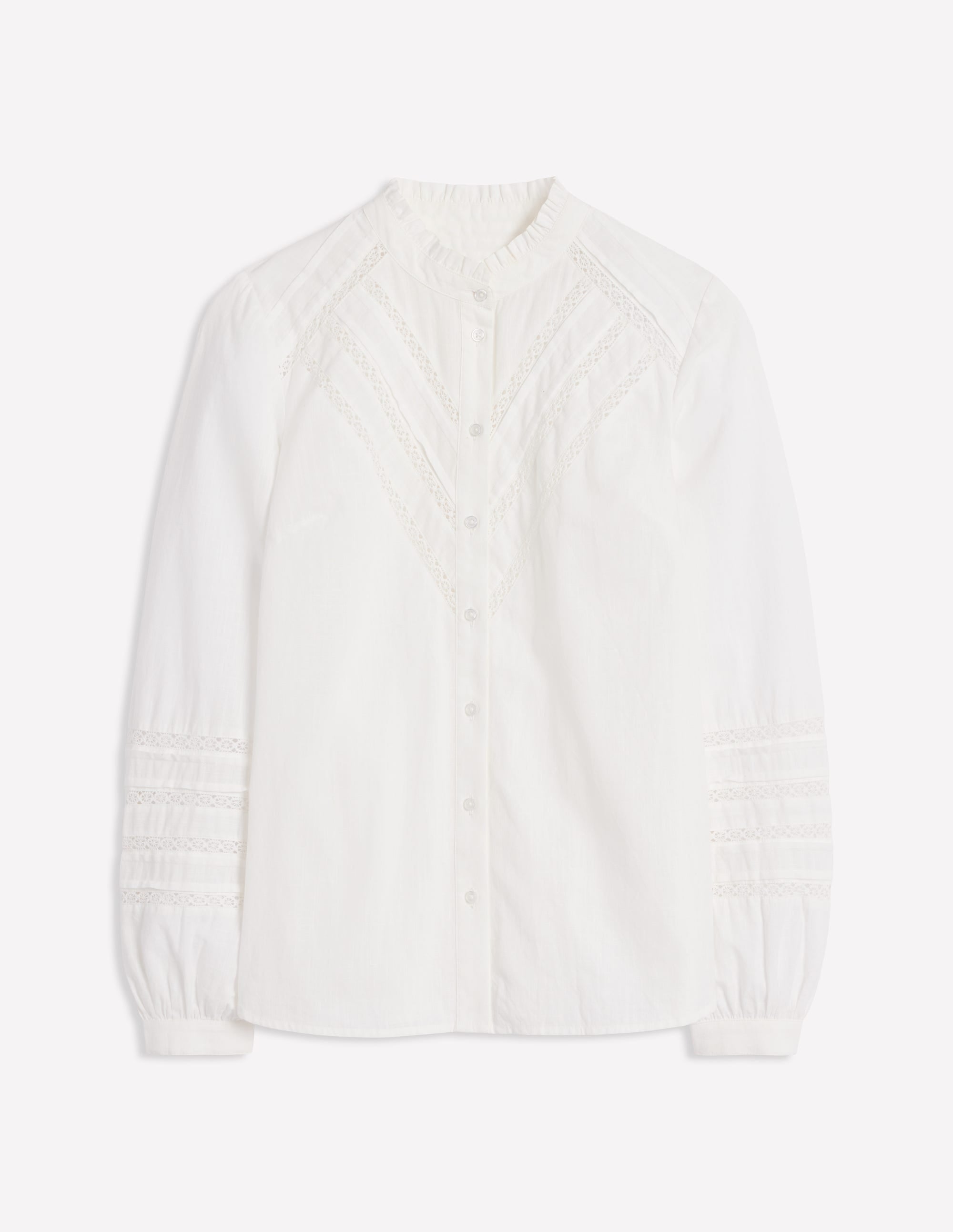  Lace Trim Cotton Blouse-White、mySite、ashleygrahame