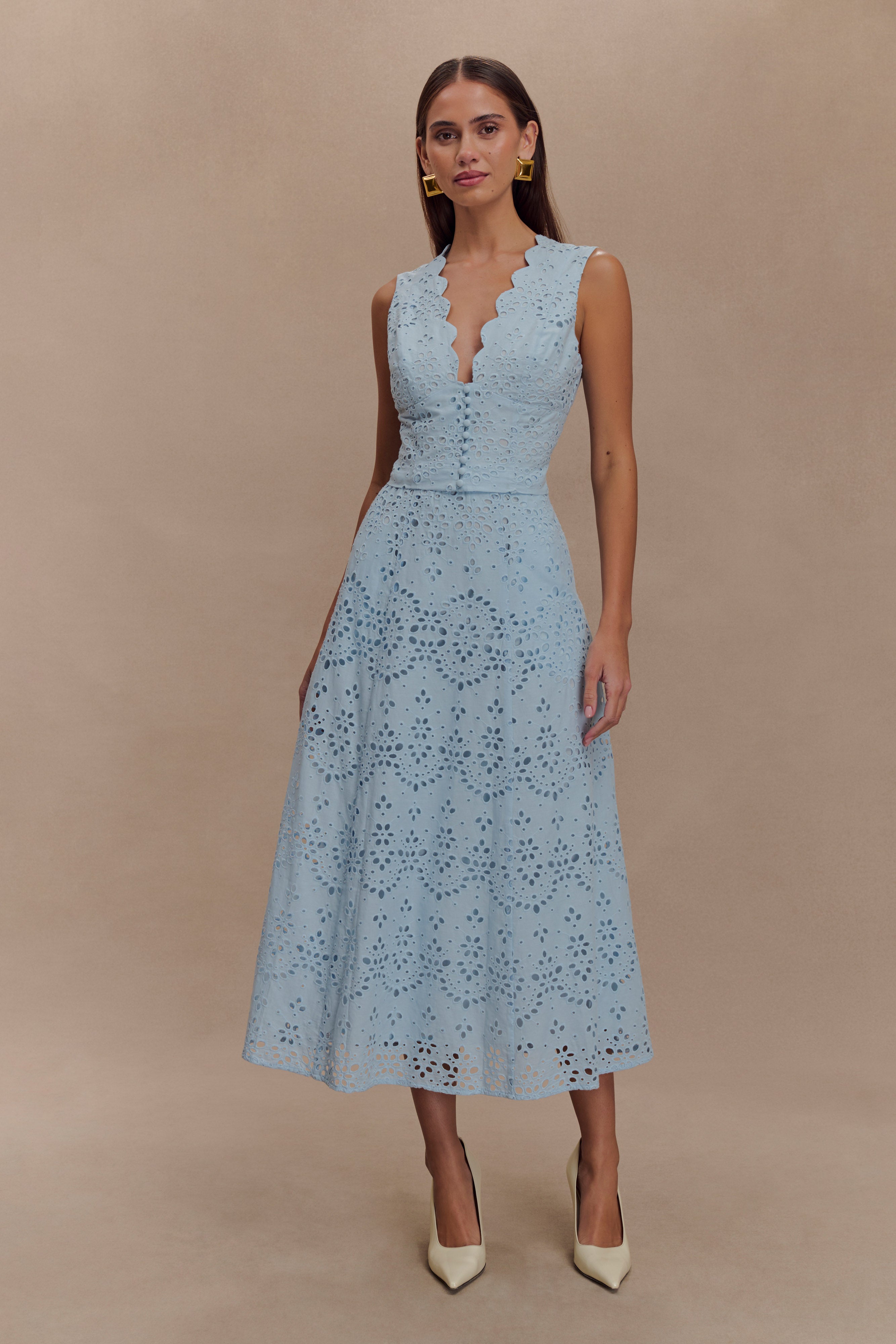 Arla Sleeveless Broderie Top - Pale Cornflower Blue、mySite、solidvoid