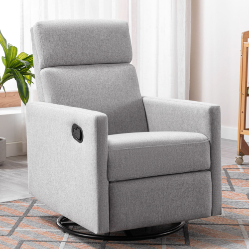 Modern Upholstered Rocker Nursery Chair Plush Seating Glider Swivel Recliner Chair, Gray、、casual