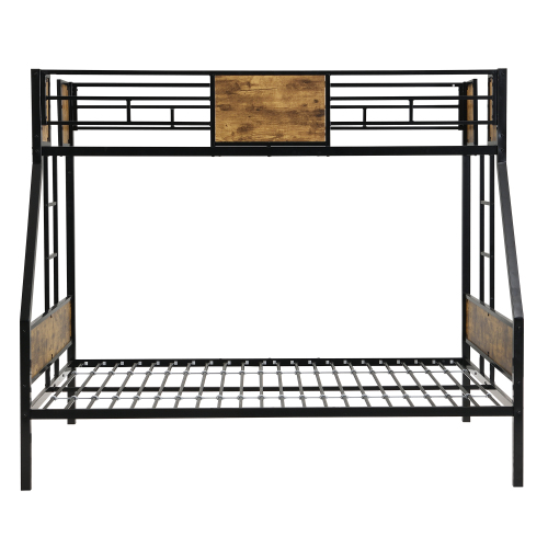 Twin Over FULL Metal Bunk Bed with 2 - Side Ladder and Full-Length Guardrail, No Box Spring Needed, Large Under Bed Storage, Easy Assemble , Black & Brown、、casual