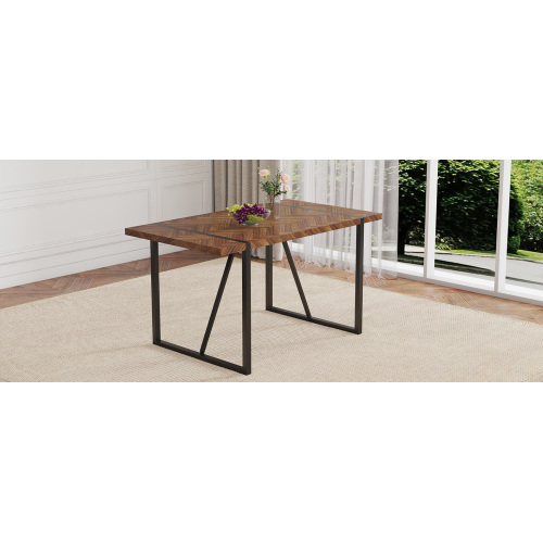 Rustic Industrial Rectangular Wood Dining Table For 4-6 Person, With 1.5" Thick Engineered Wood color Tabletop and Black Metal Legs,Desk For Kitchen Dining Living Room, 55.1" x 31.4"x 29.9"1529W115172、、casual