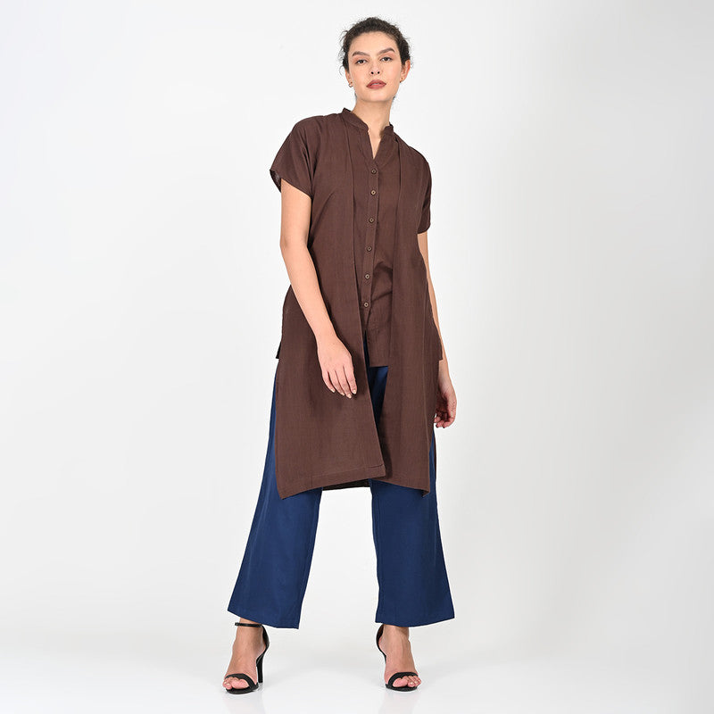 Cotton Solid Co Ord Set For Women | Overlay, Tunic & Trouser | Coffee & Navy、mySite、camillekostekn