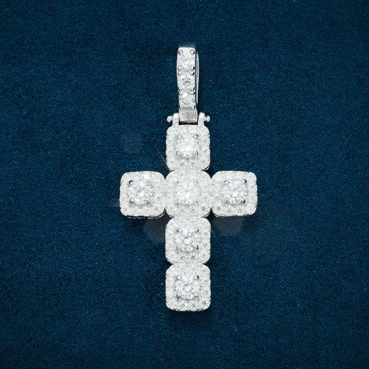 Moissanite Halo Cross Pendant 14K Gold、mySite、hinf8tx79