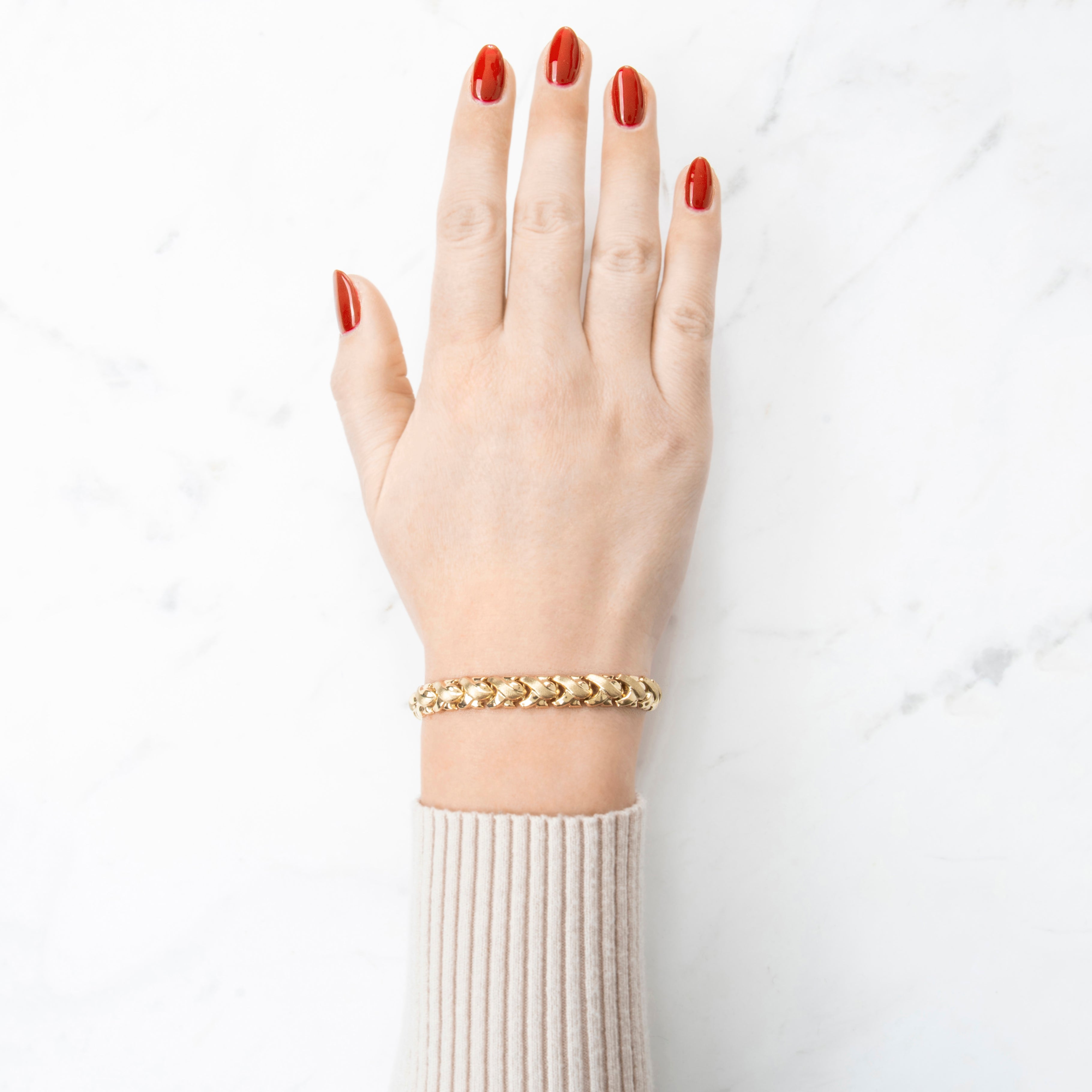 Vintage 10k Yellow Gold Dual-Textured Crisscross Link Bracelet 7.25、mySite、hinf8tx79