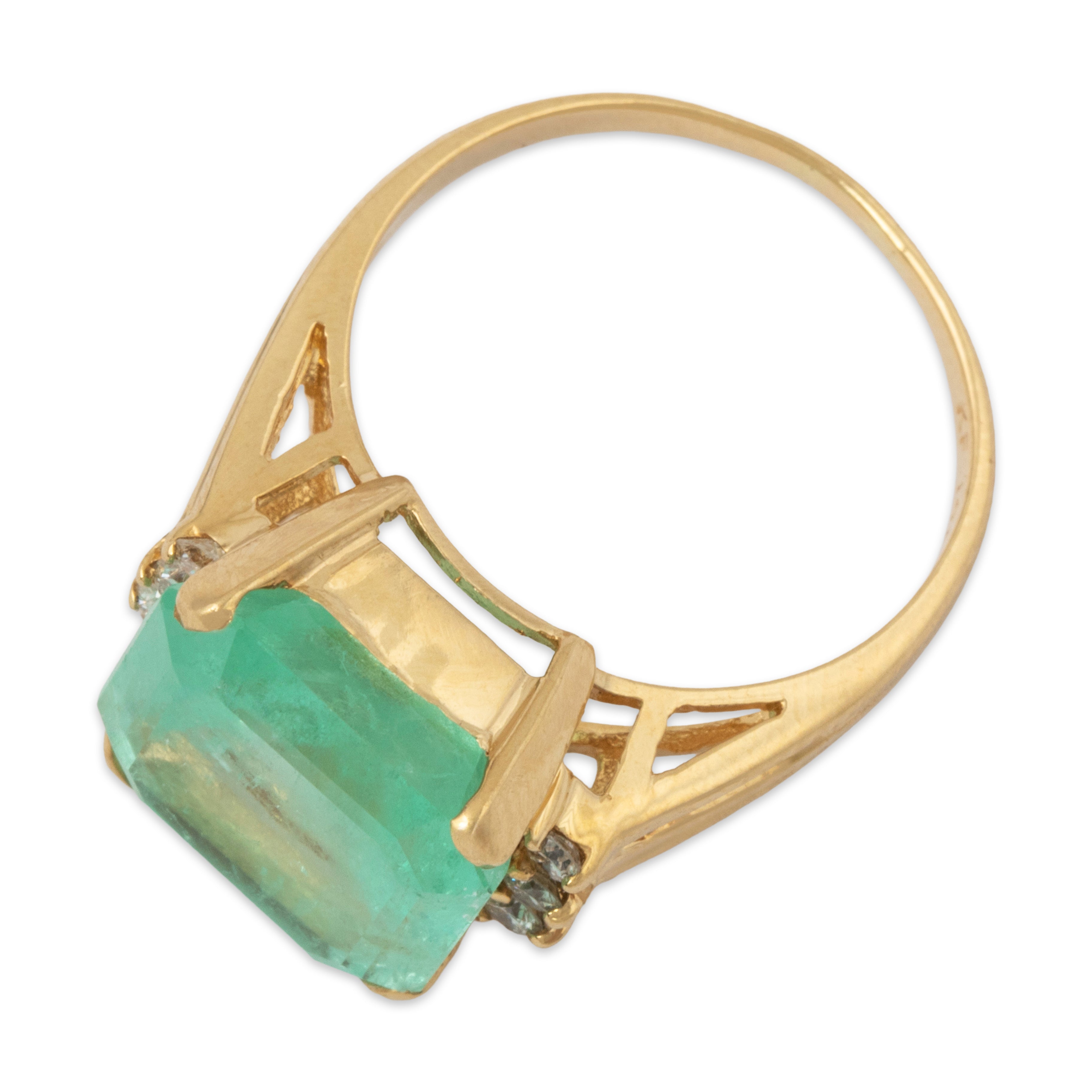 Vintage 14k Yellow Gold 4.4ct Emerald .21cttw Diamond Cocktail Ring 6.75、mySite、hinf8tx79
