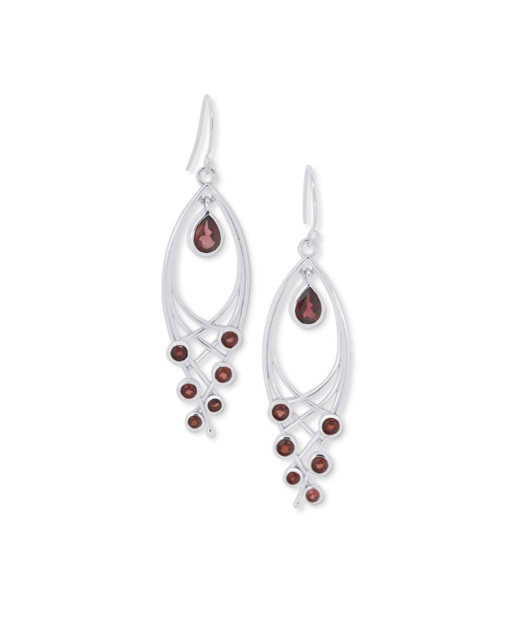 Premium Leaf Shaped Sterling Silver Garnet Gemstone Dangle Earrings、mySite、topwebapps