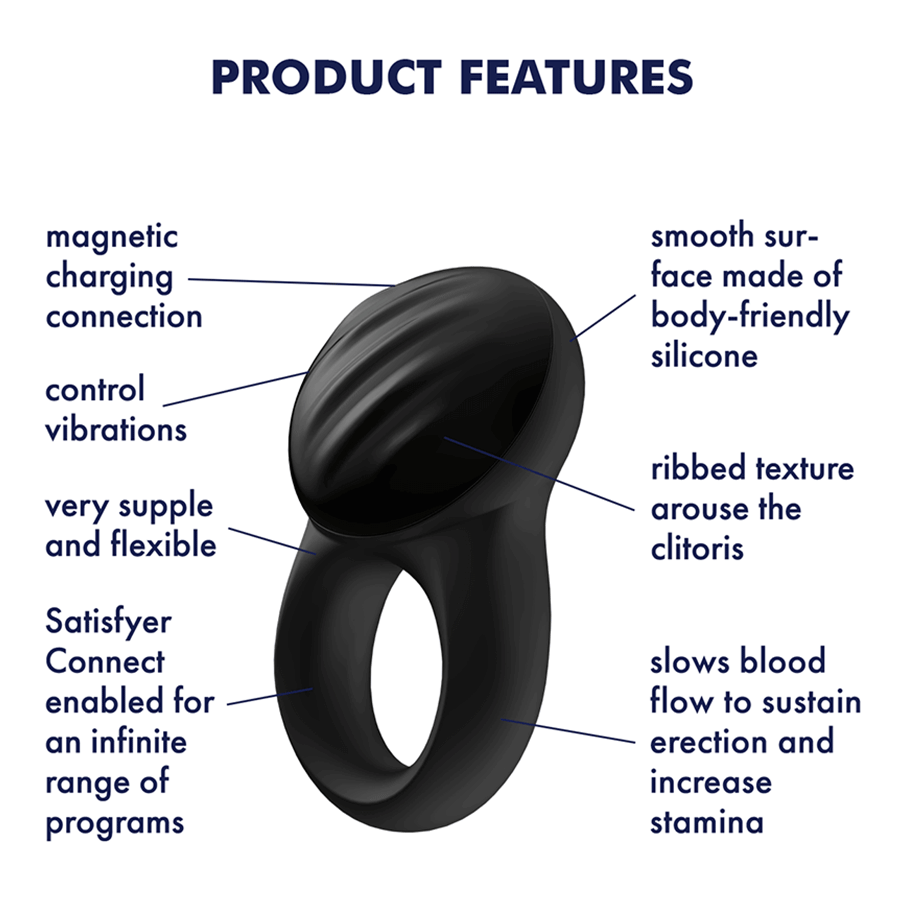 Satisfyer Signet Black Silicone Vibrating Cock Ring with App Control、mySite、bottomscart