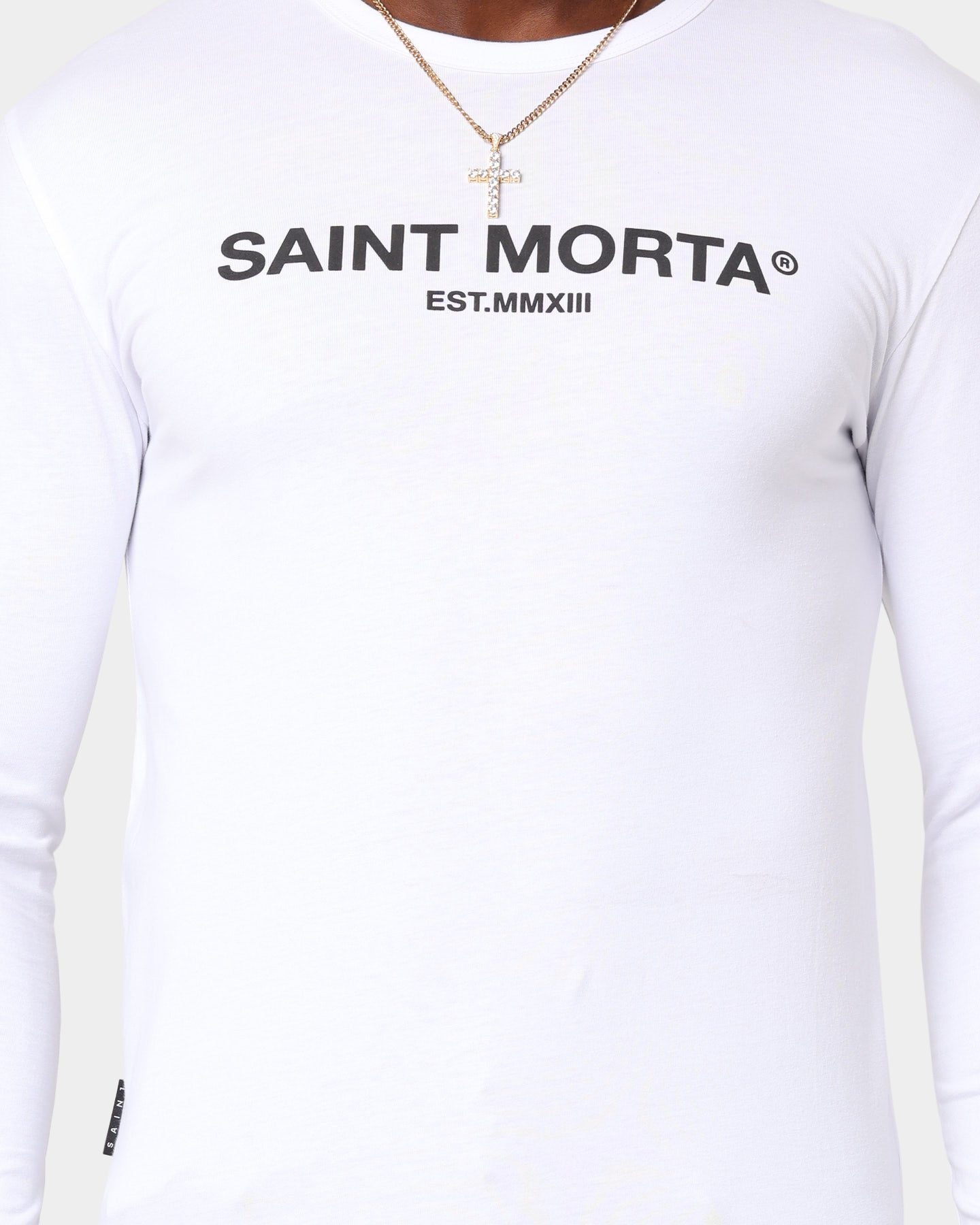 Saint Morta Homage Drop Tail Long Sleeve T-Shirt White/Black、mySite、zt4zffjzw