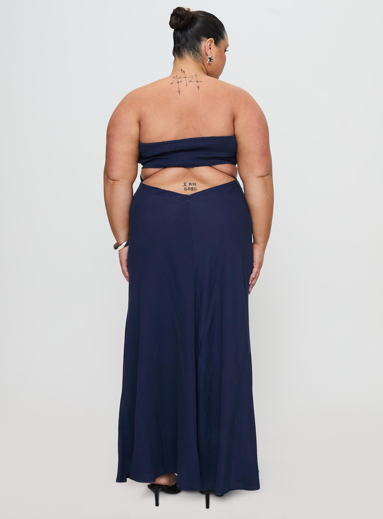 Yahir Strapless Maxi Dress Navy Curve、mySite、solidvoid