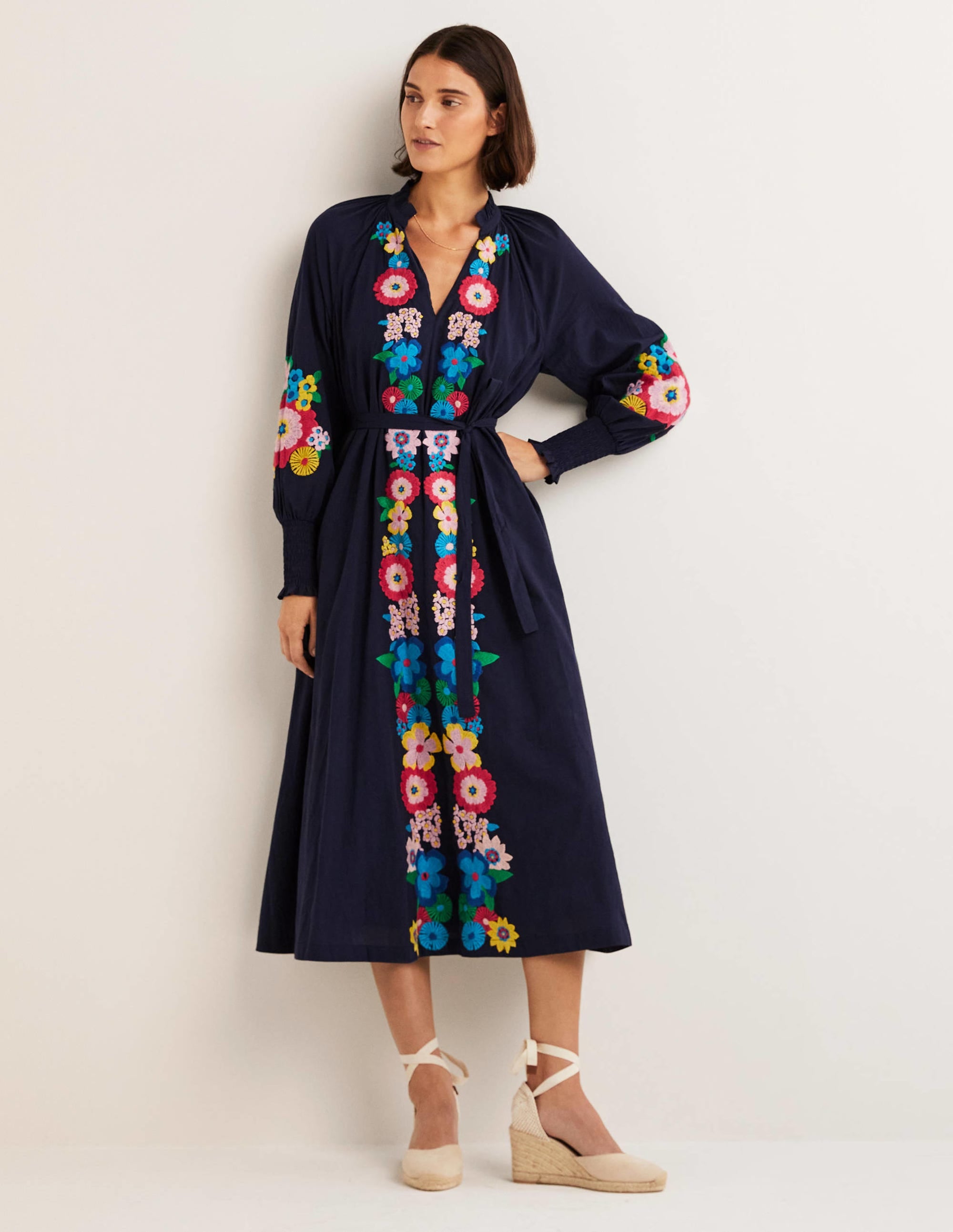  Embroidered Cotton Maxi Dress-Navy、mySite、ashleygrahame
