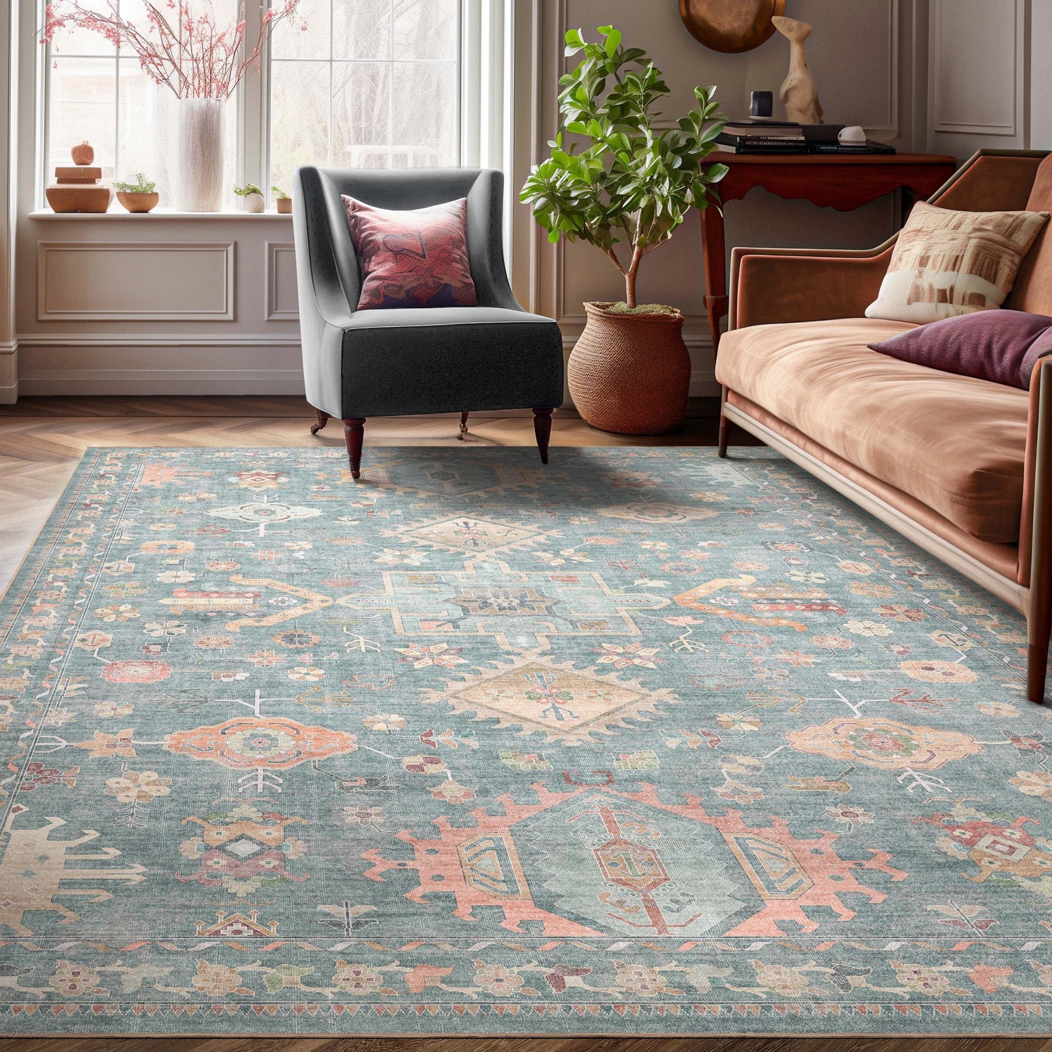 Delhi Vintage Medallion Diamond Pattern Rug – Easy Clean, Stylish Elegant Design、mySite、gigharbornorthrealestate