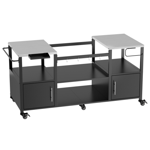 Outdoor Grill Table for Big Green Egg Style BBQ, Metal Grill Cart with Storage Box, Compatible with up to Large Green Egg, Kamado Joe Jr、、eastwooduniform