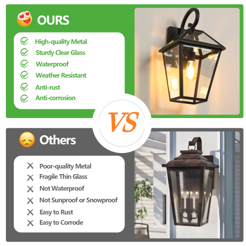 10" 2pcs Outdoor Wall Lanterns, Black Finish Weatherproof Wall Sconce with Clear Glass Panels, Vintage Exterior Light Fixtures for Porch, Patio, Garage, and Entryway (Bulb Not Included)、、eastwooduniform