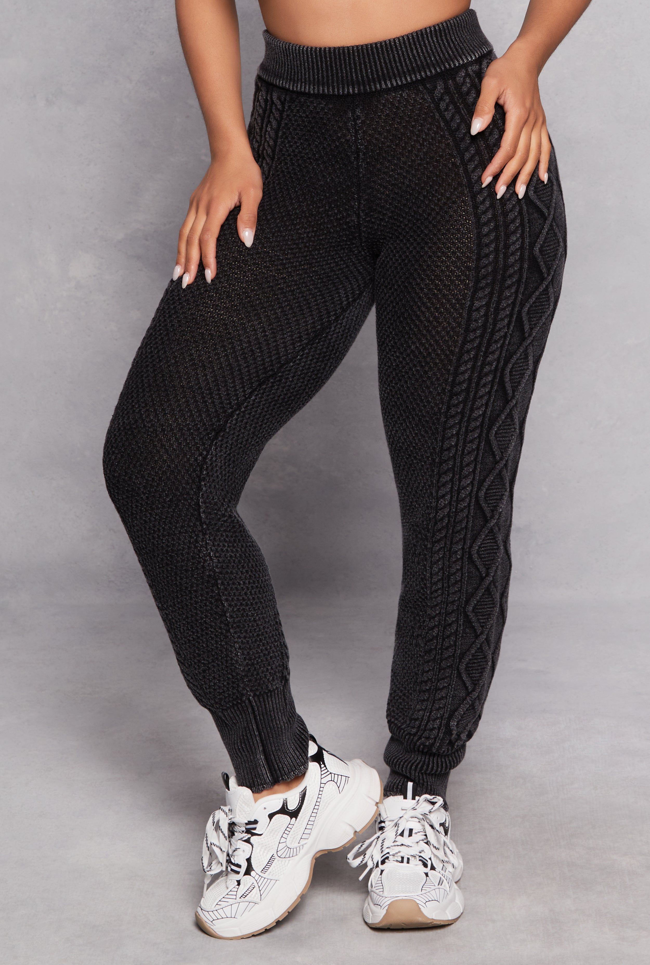 Acid Wash Cable Knit Joggers、mySite、camillekostekn