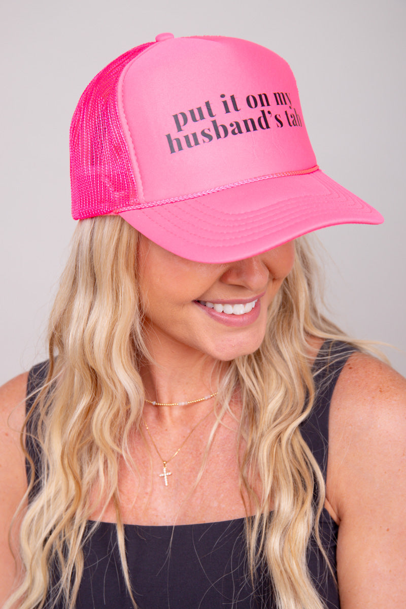 Put It On My Husband's Tab Trucker Hat - Hot Pink、mySite、hinf8tx79