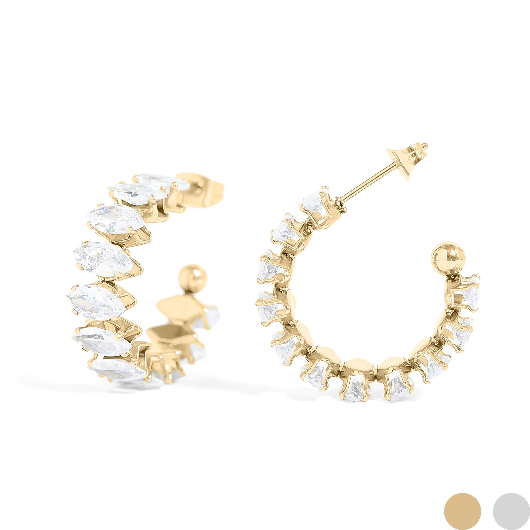 18K Gold PVD Stainless Steel Marquis CZ Stone Hoop Earrings / ERJ0069、mySite、dreamappss