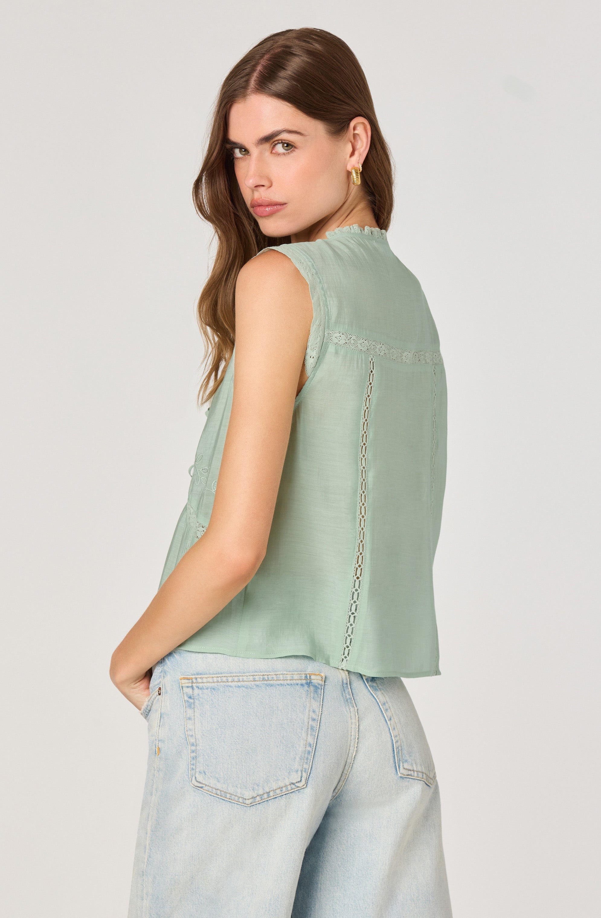 Lace Trim Tie-Front Top、mySite、solidvoid