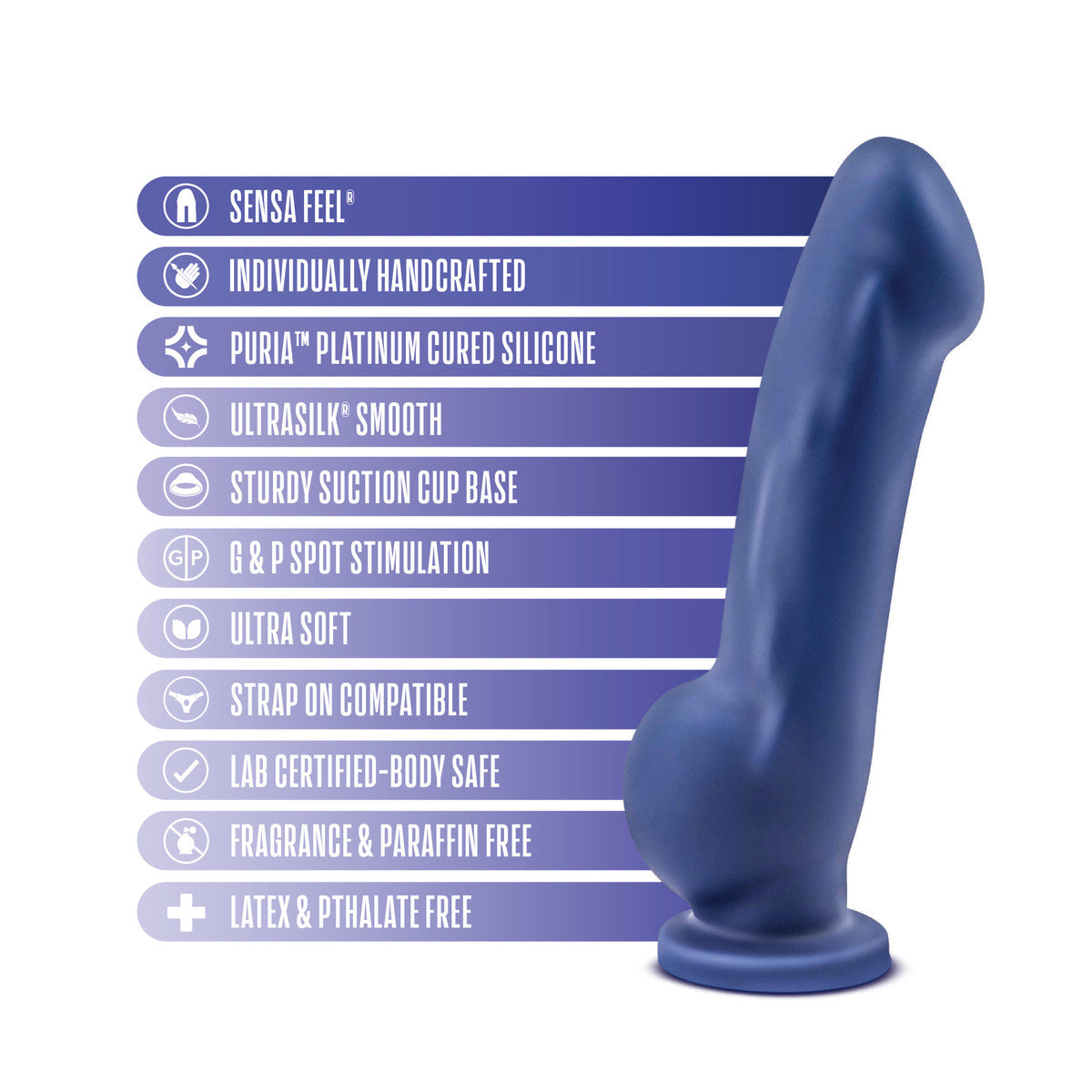 Avant By Blush® | Ergo Indigo D8: Artisan 7 Inch Dildo with Suction Cup Base - Elegantly Made with Smooth Ultrasilk® Purio™ Silicone、mySite、bottomscart