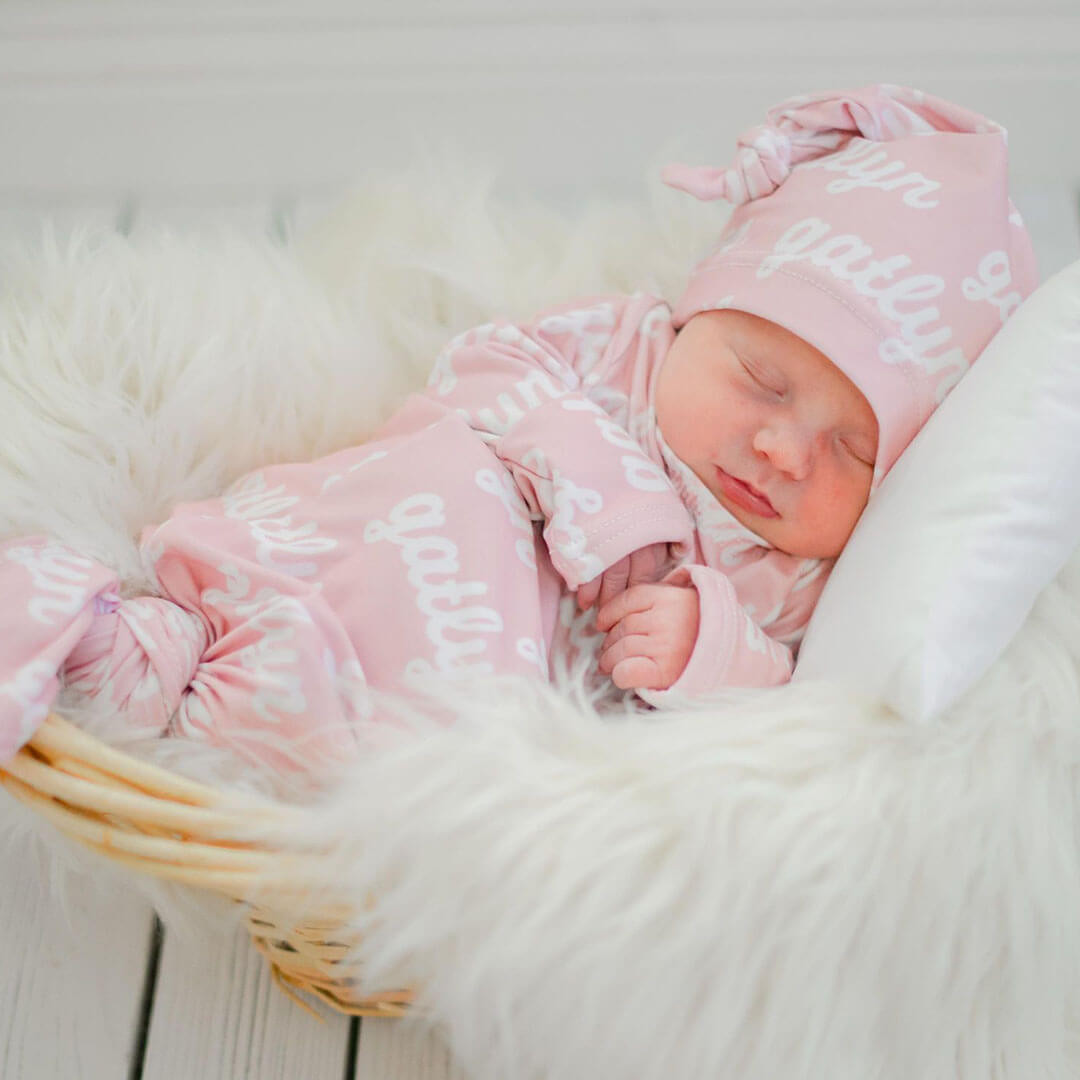  Solid Baby Pink Personalized Newborn Baby Knot Gown、mySite、layawaytickets