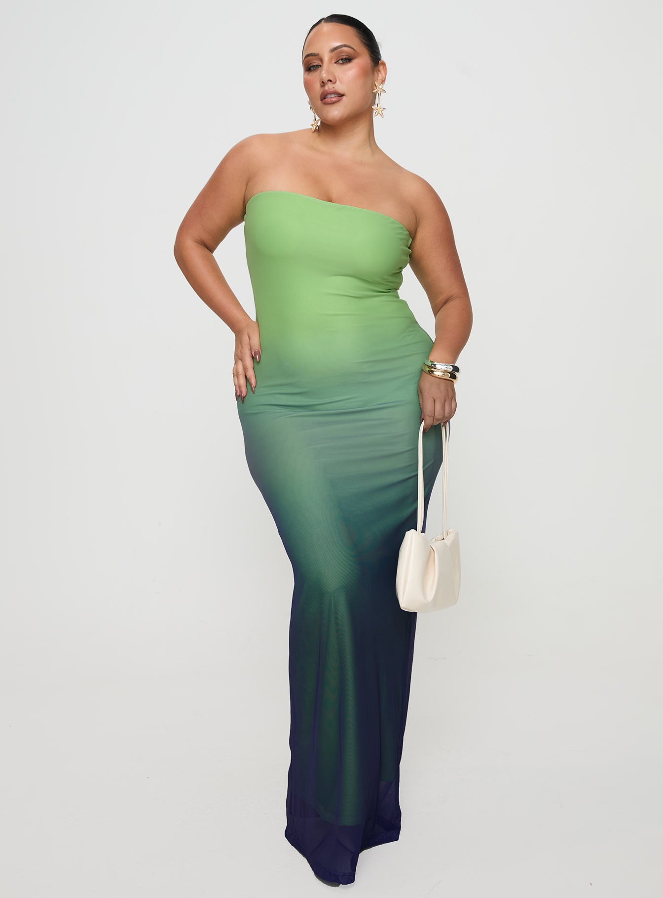 Stolen Love Strapless Maxi Dress Blue / Green Ombre Curve、mySite、solidvoid