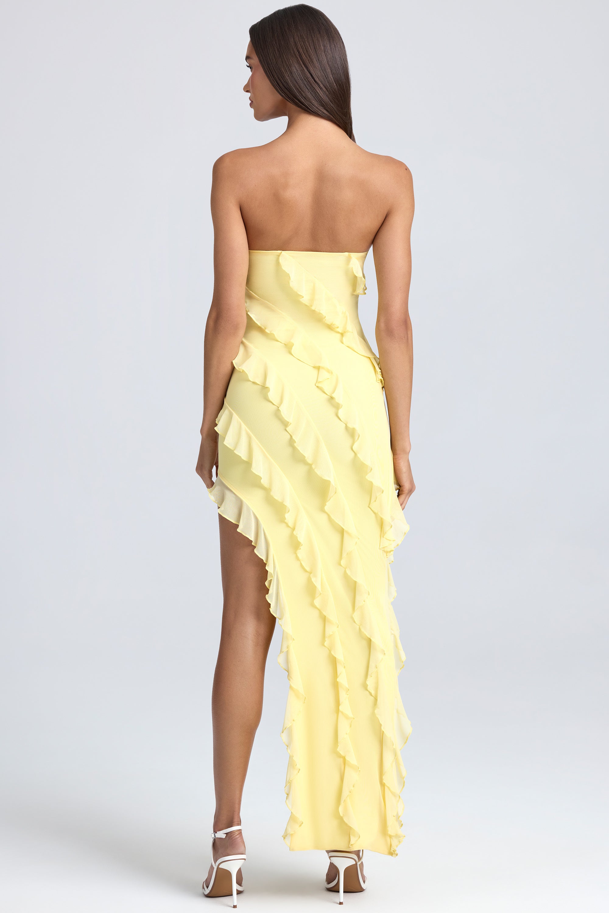 Bandeau Ruffle-Trim Maxi Dress in Lemon Sherbet、mySite、solidvoid
