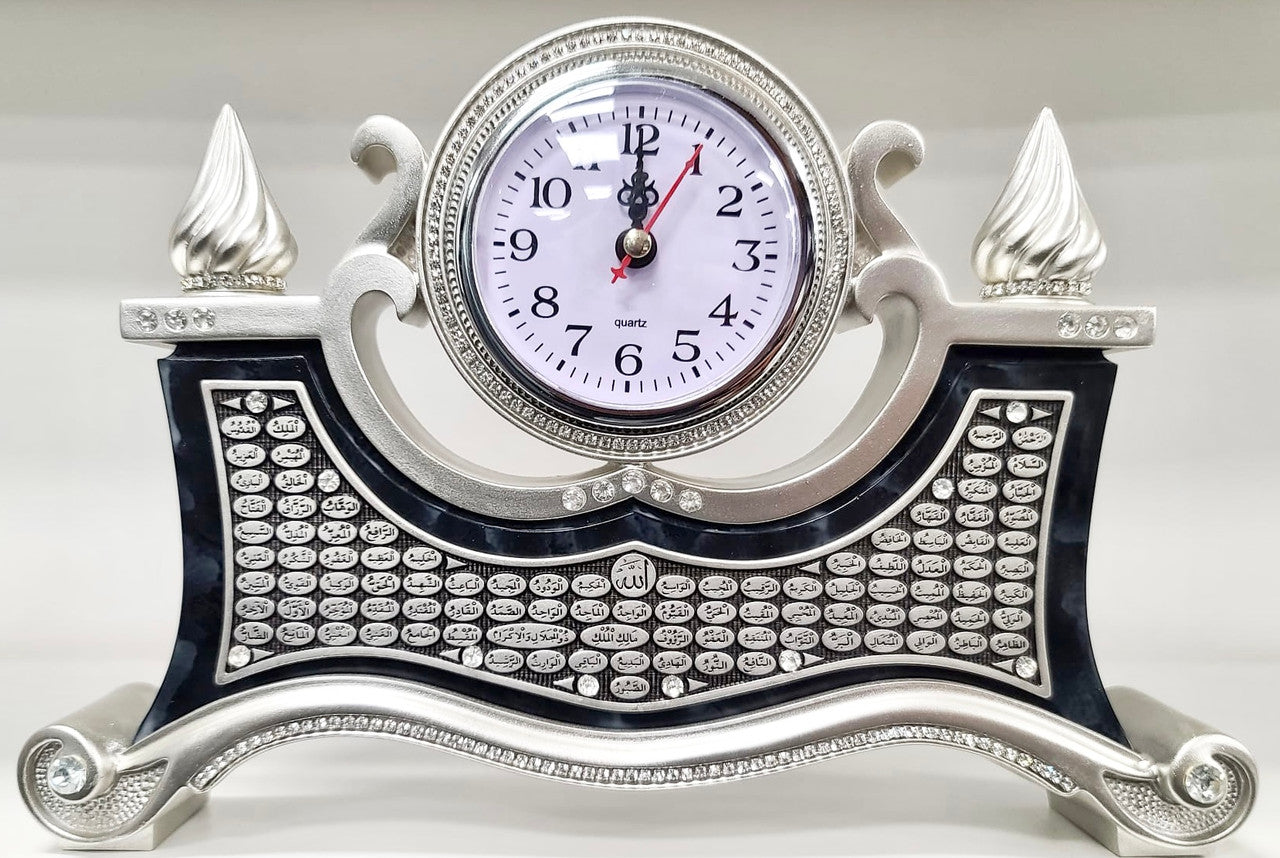 Turkish Islamic Home Table Décor Clock with 99 Names of Allah (Black & Silver)、mySite、topwebapps
