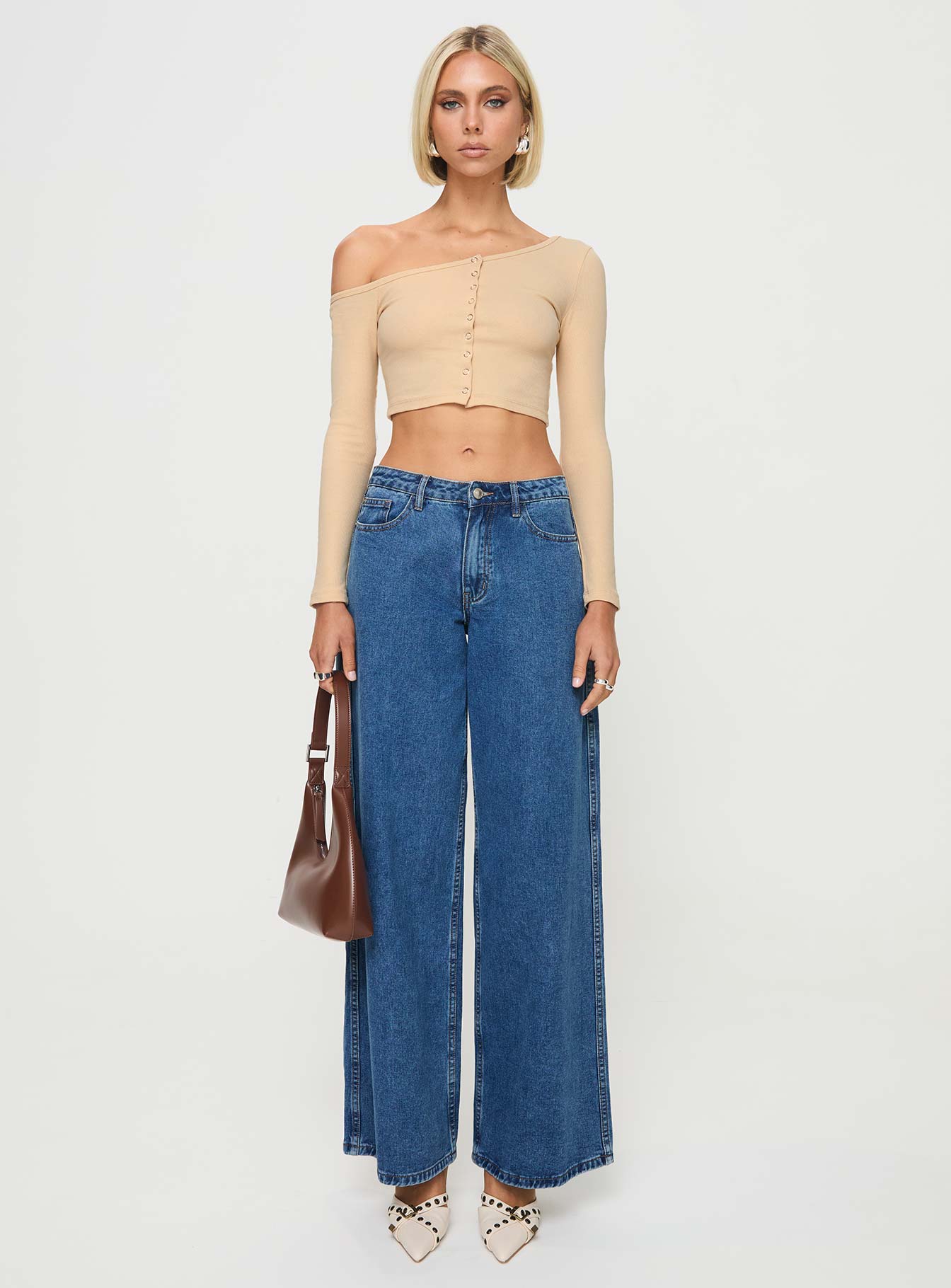 Hisie One Shoulder Top Beige、mySite、solidvoid