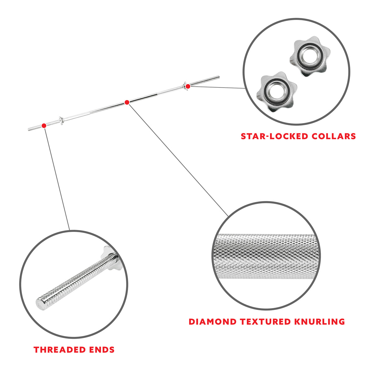  60'' Chrome Barbell Bar, 1'' Diameter Threaded w/ Ring Collar、mySite、ghnorth