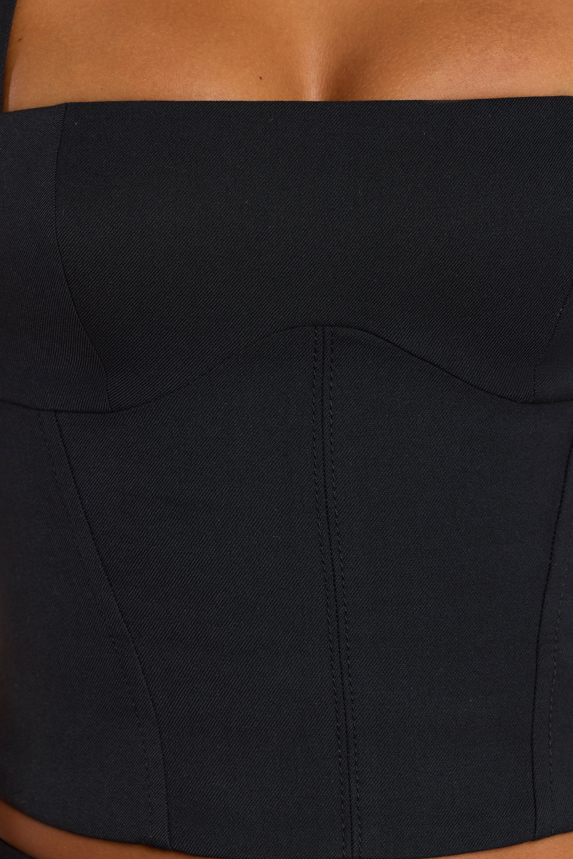 Brushed Twill Square Neck Tailored Top in Black、mySite、solidvoid