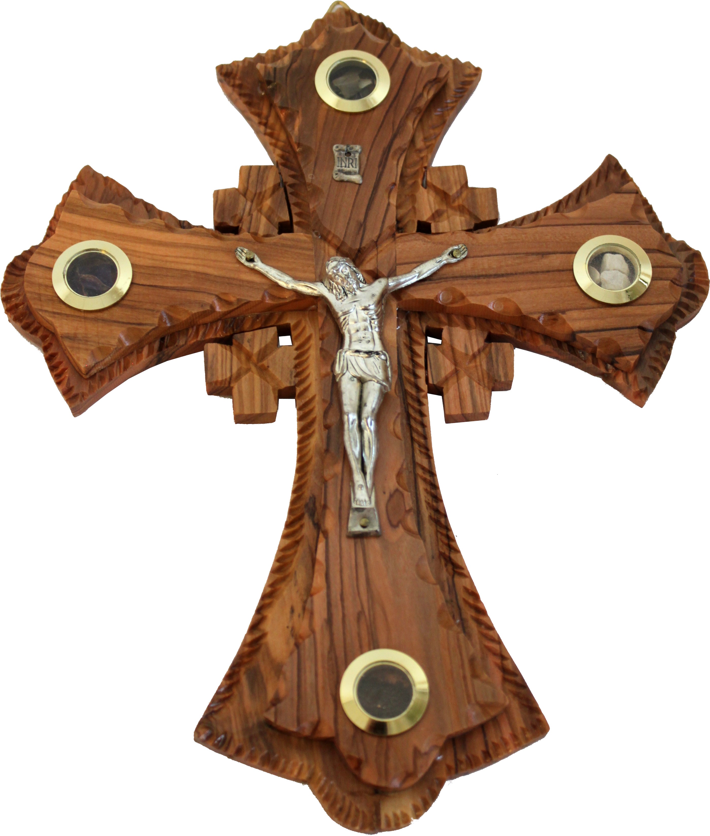 Two layers of olivewood Crucifix with Holy Land samples - Essences、mySite、topwebapps