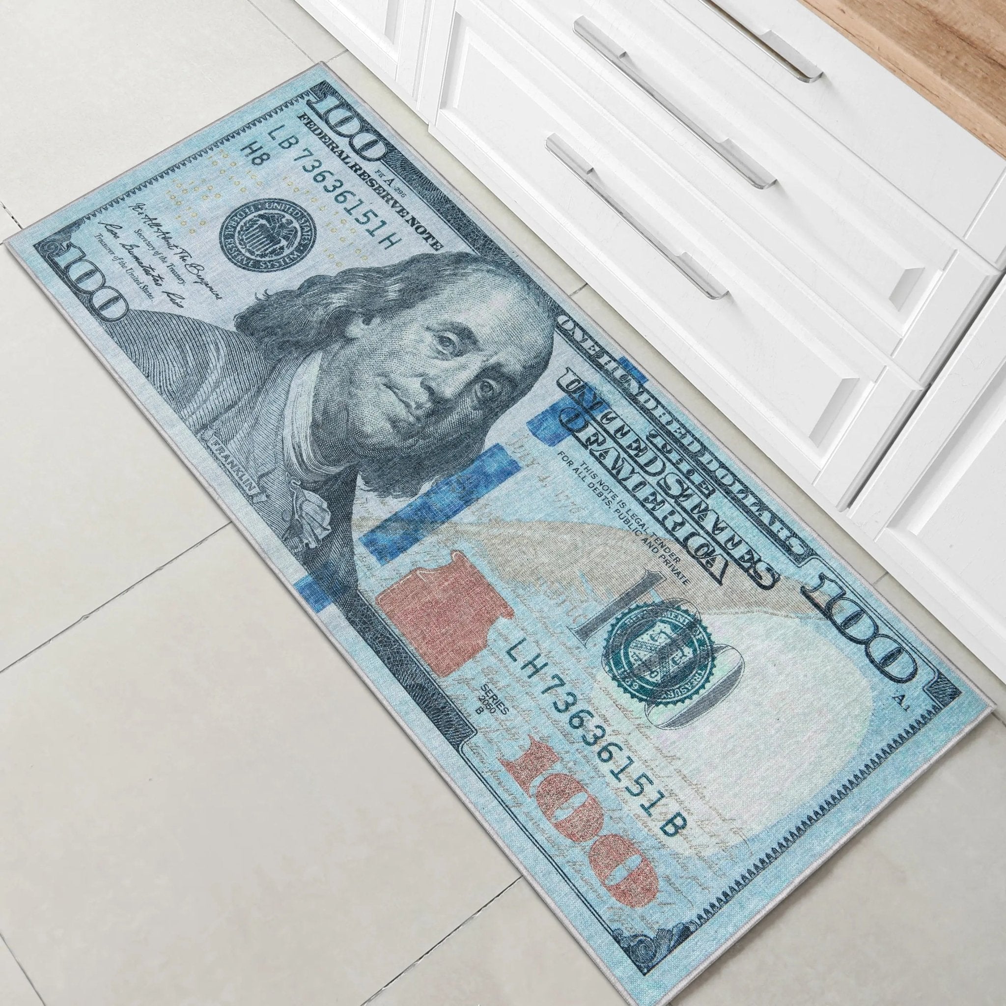 New Hundred Dollar Bill Green Blue Novelty Runner Flat-Weave Rug、mySite、gigharbornorthrealestate
