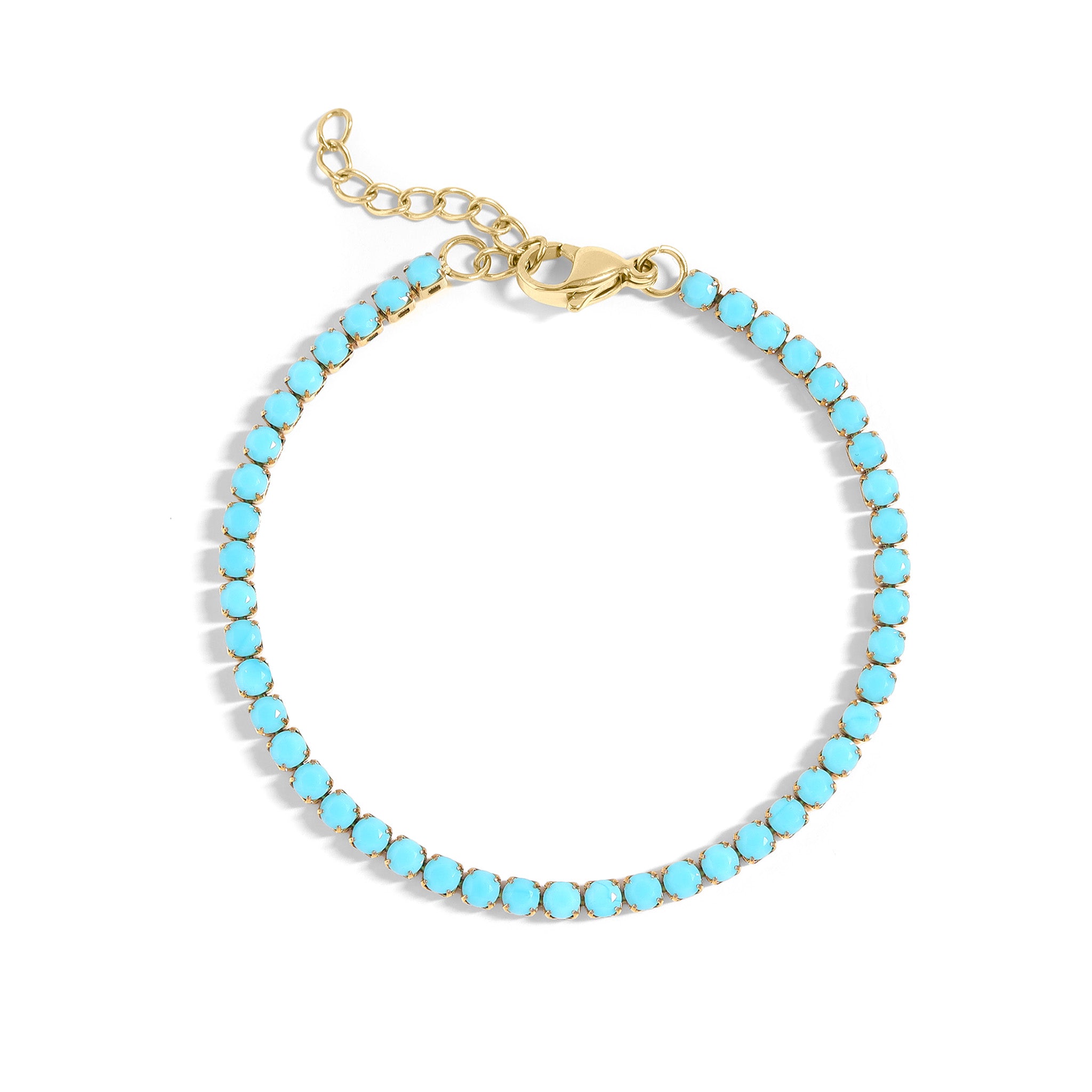 18K Gold PVD Stainless Steel Turquoise Rhinestone Tennis Chain Bracelet / TBR0006、mySite、dreamappss