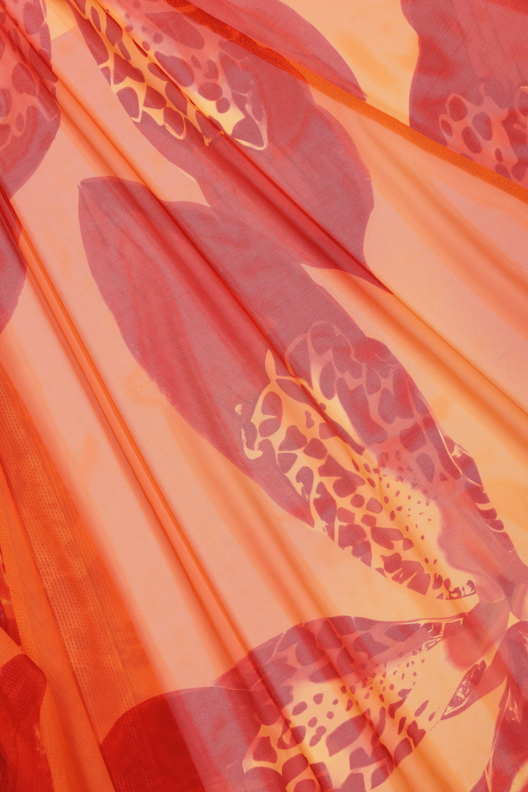  Ruched Hardware-Detail Fishtail Maxi Skirt in Orange Orchid Print、mySite、sugarbowlscore