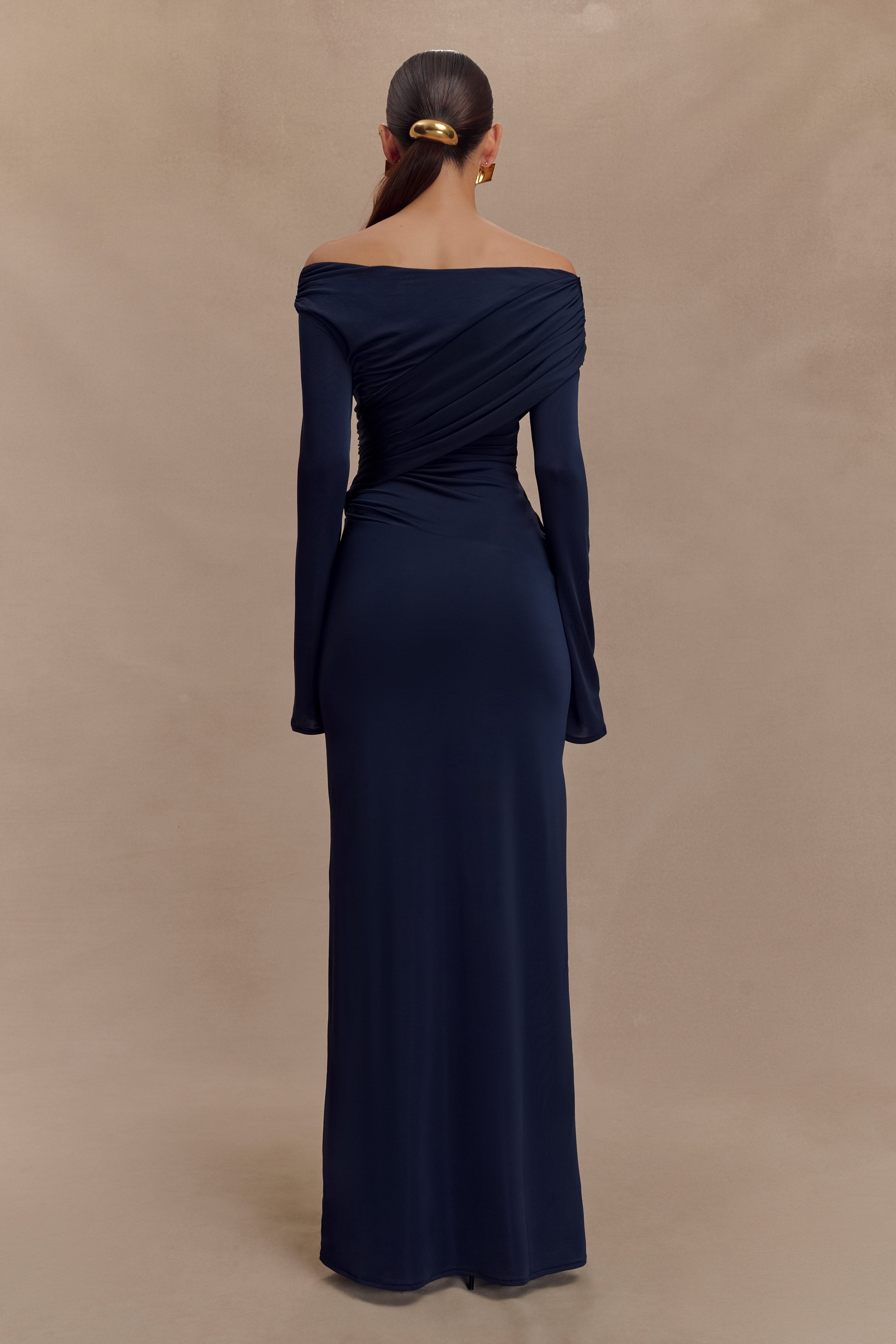 Therese Off Shoulder Ruched Maxi Dress - Navy、mySite、solidvoid
