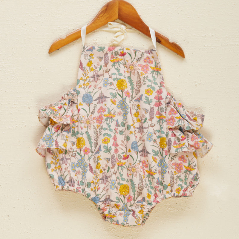 Cotton Satin Floral Romper For Kids | Beige、mySite、camillekostekn