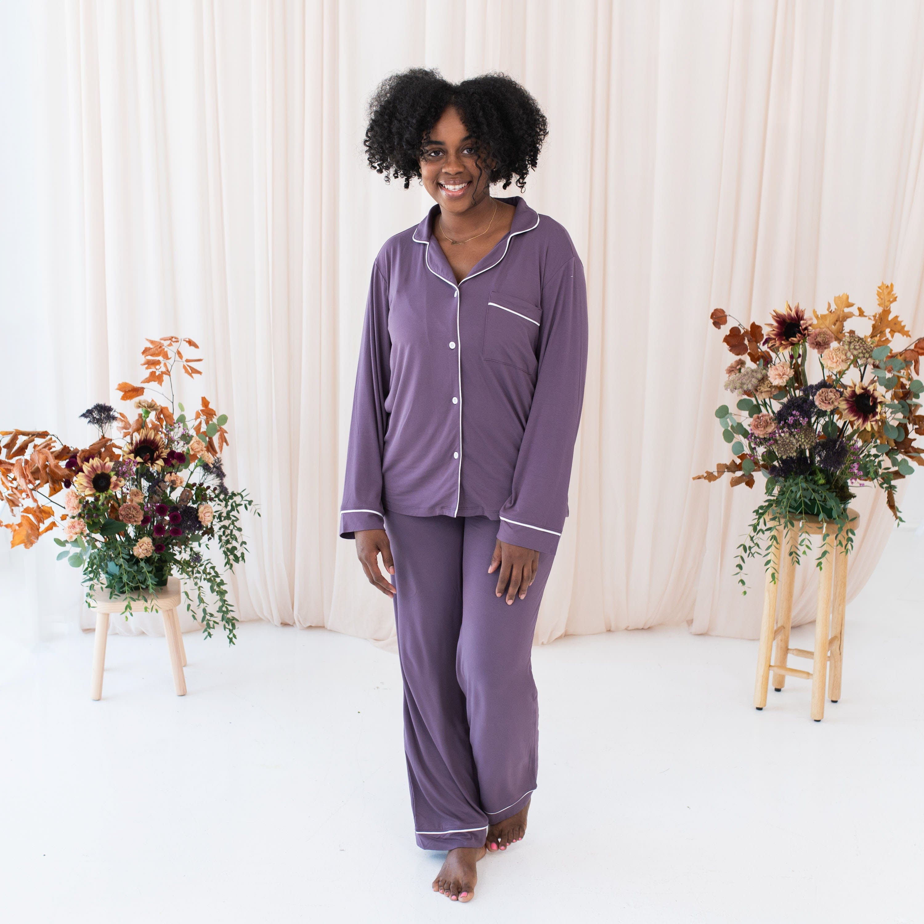  Women's Long Sleeve Pajama Set in Currant with Cloud Trim、mySite、layawaytickets