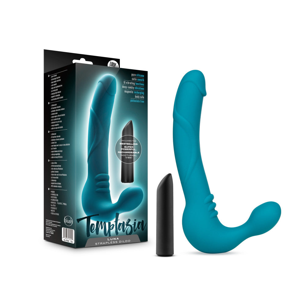 Temptasia By Blush® | Luna Curved Teal 9-Inch Long Rechargeable Vibrating Dildo、mySite、bottomscart