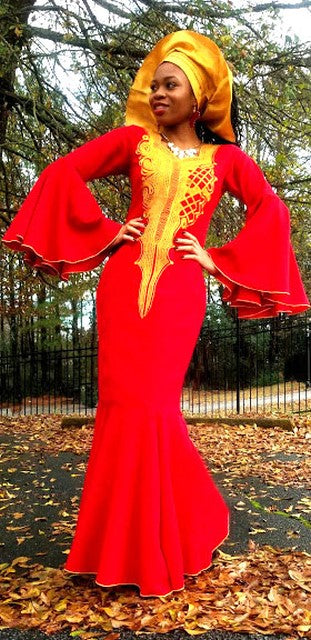 Black Panther Red Dress with Gold Embroidery-DPBLKP13、mySite、solidvoid