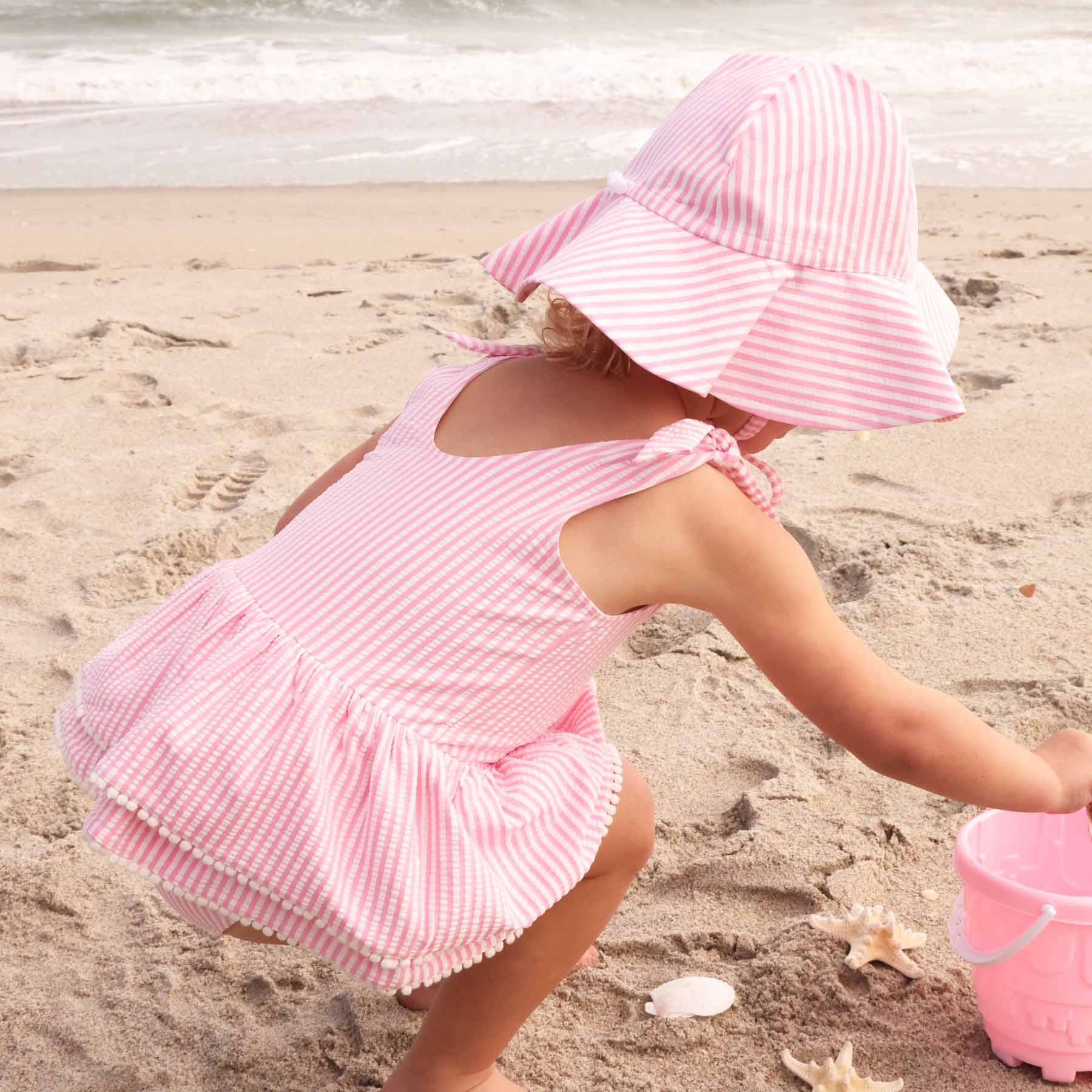  Tiered Skirt with White Pom Trim | Seersucker Dusty Pink、mySite、layawaytickets