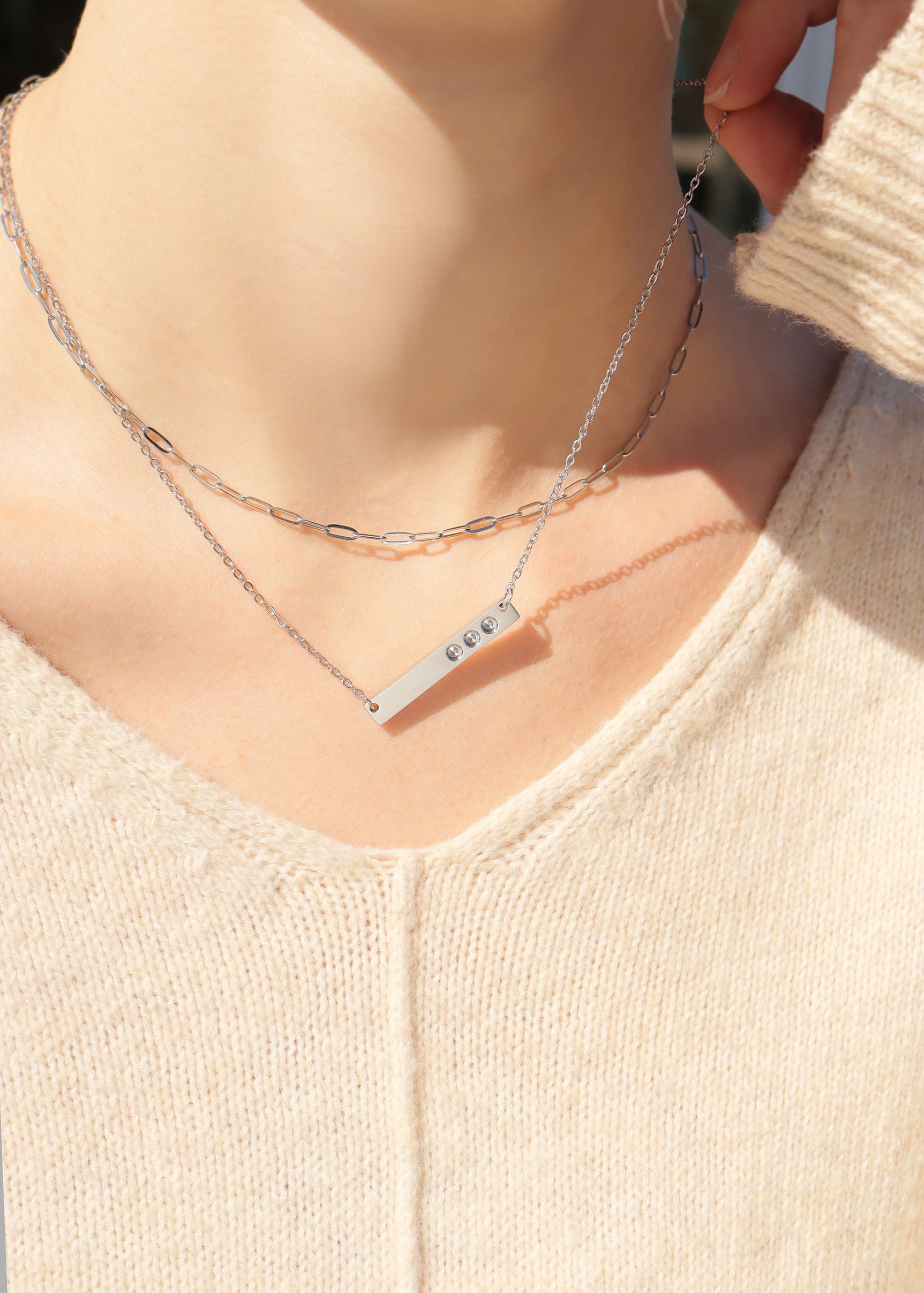 Polished Stainless Steel Horizontal Stampable Birthstone Bar Necklace / SBB00114、mySite、dreamappss