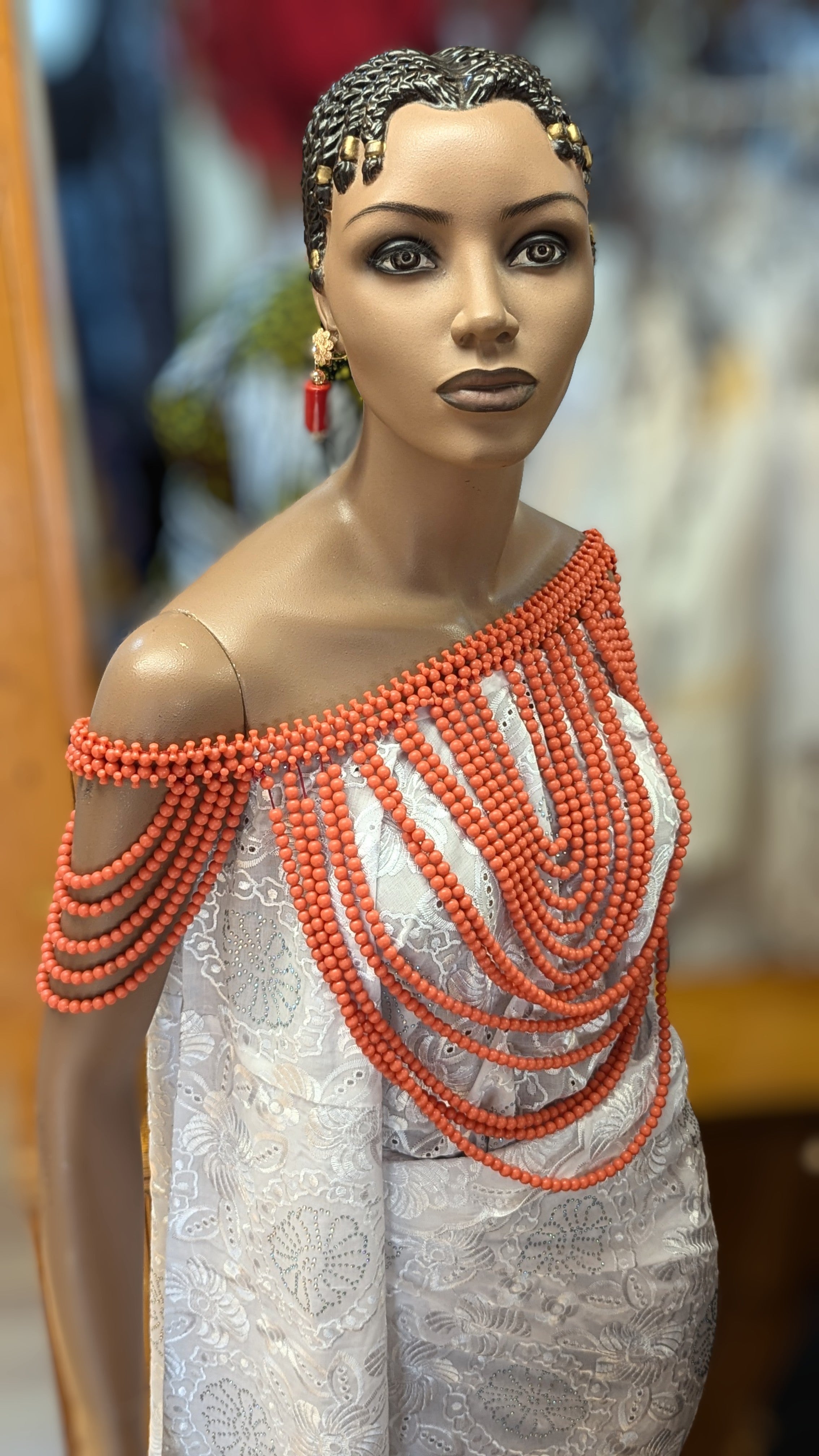 Dupsie's Amarachi African Coral-Red Igbo Edo Cape Shoulder Shrug Crop Top Blouse DPASBCR23、mySite、solidvoid